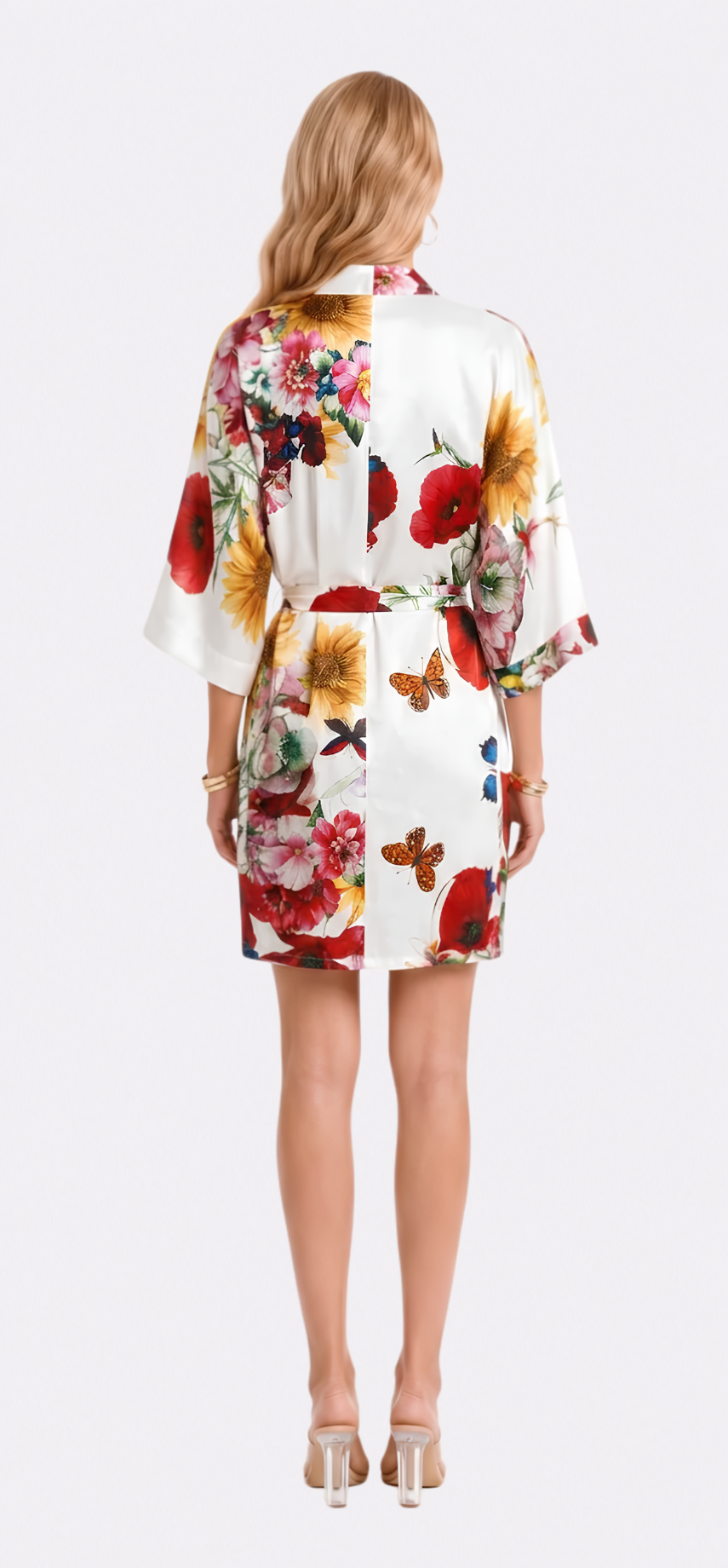 Bouquet Poly-Silk Short Kimono Robe