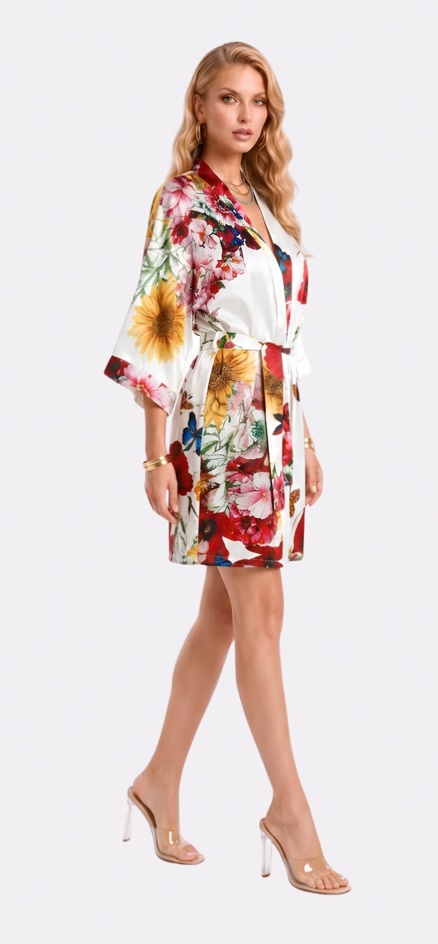 Bouquet Poly-Silk Short Kimono Robe