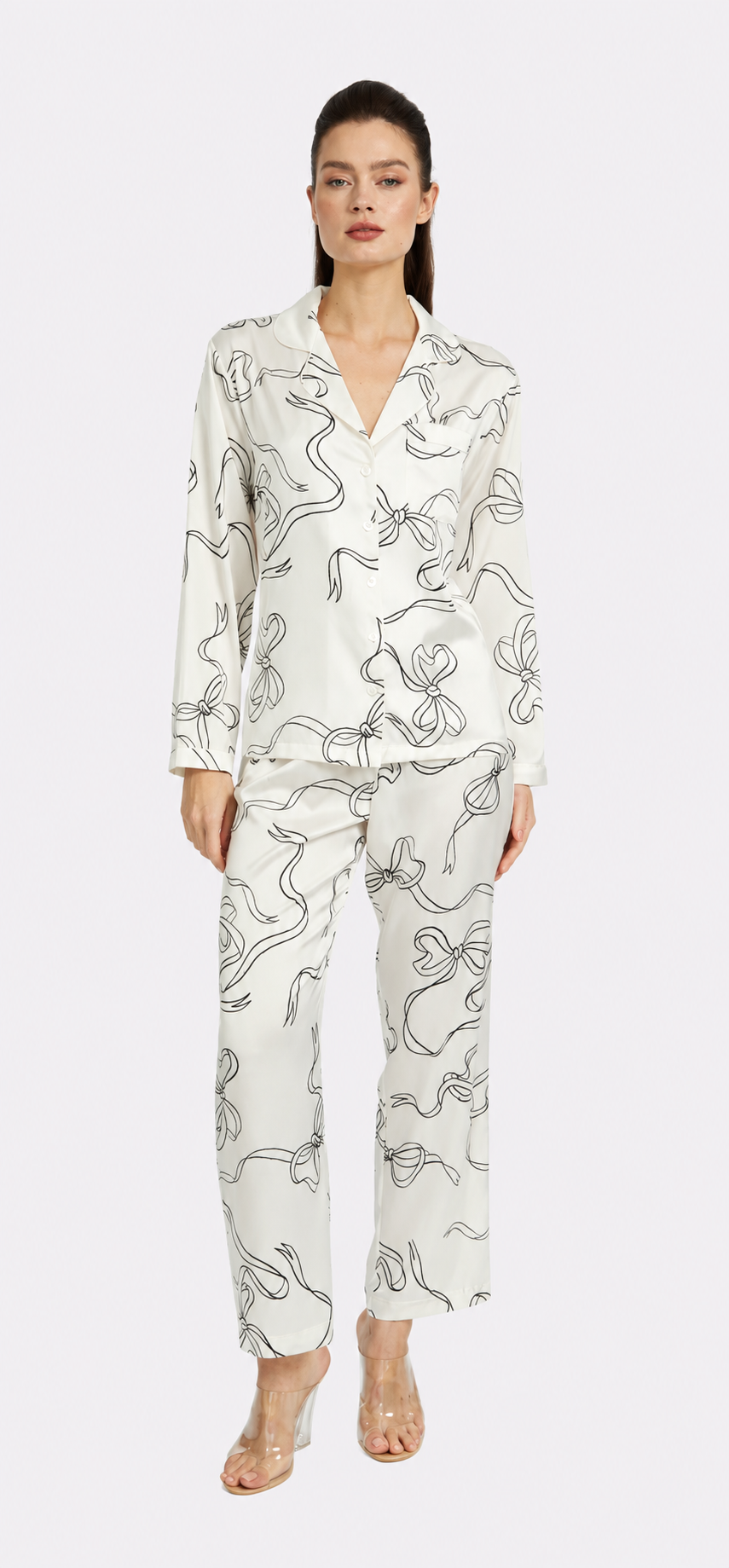 Bow White Long PJ Set