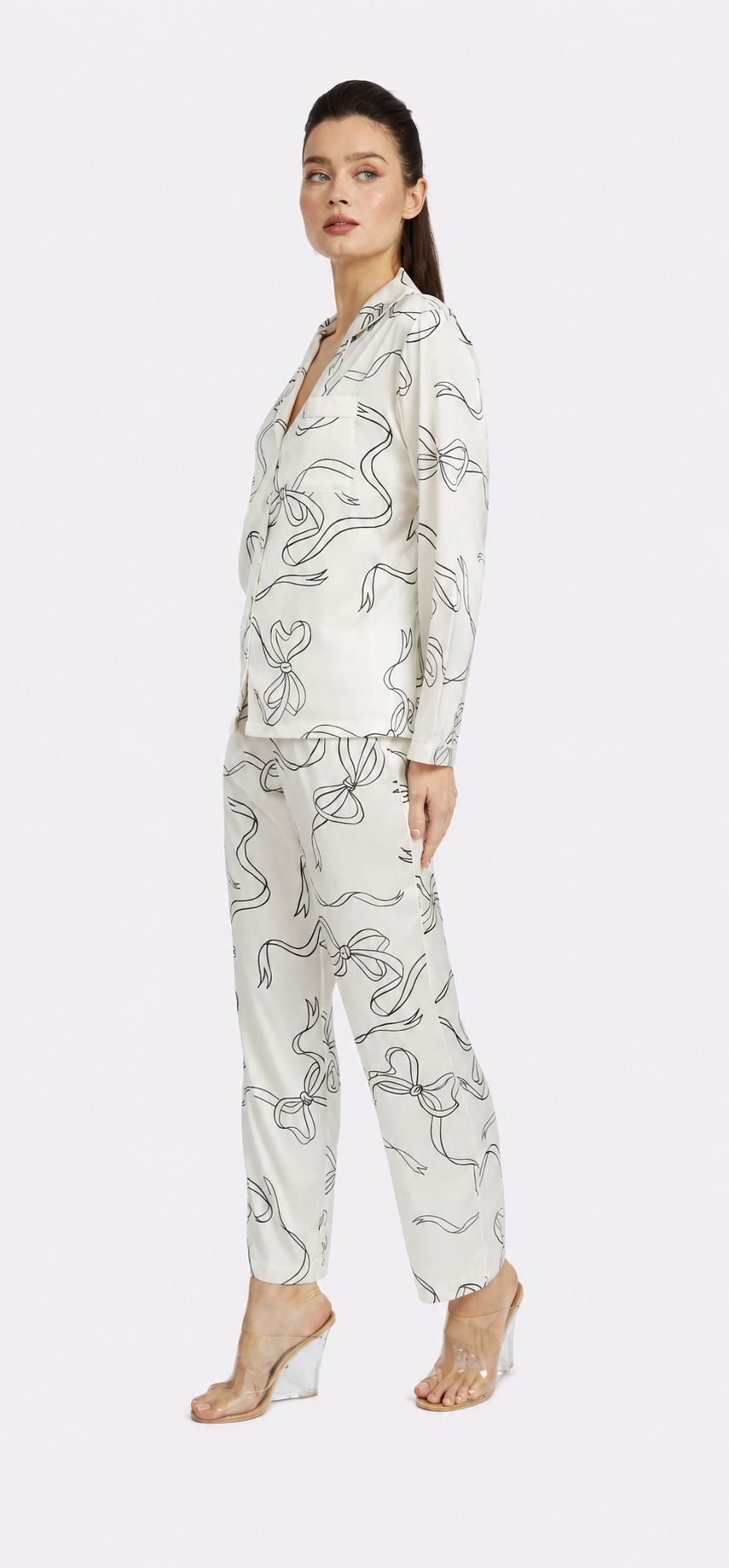 Bow White Long PJ Set