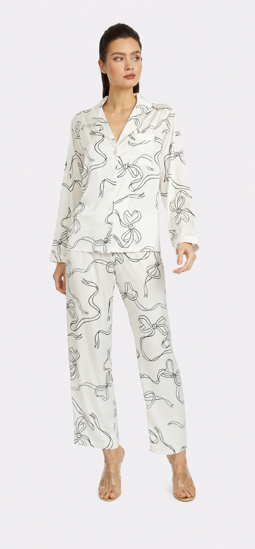 Bow White Long PJ Set