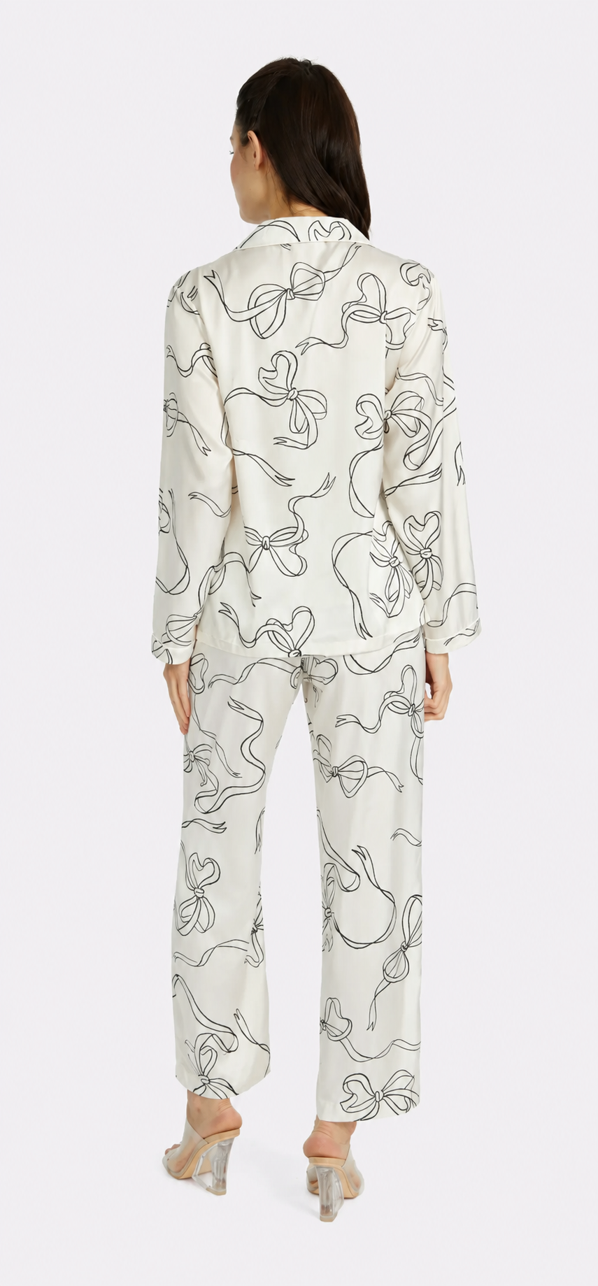 Bow White Long PJ Set