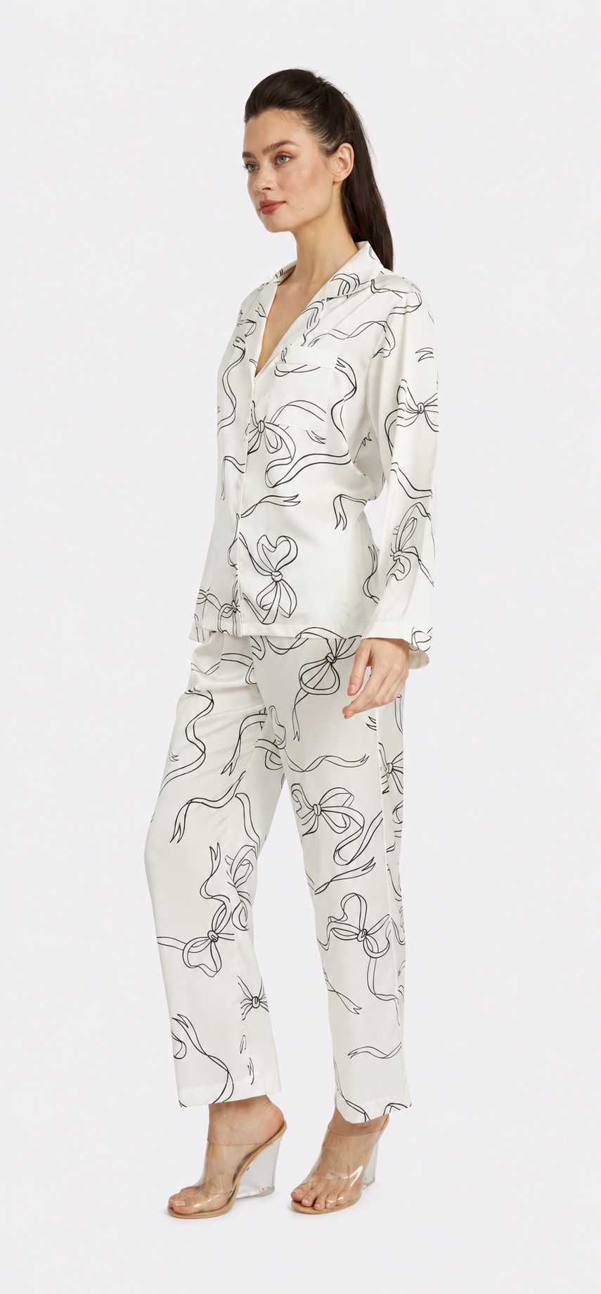 Bow White Long PJ Set