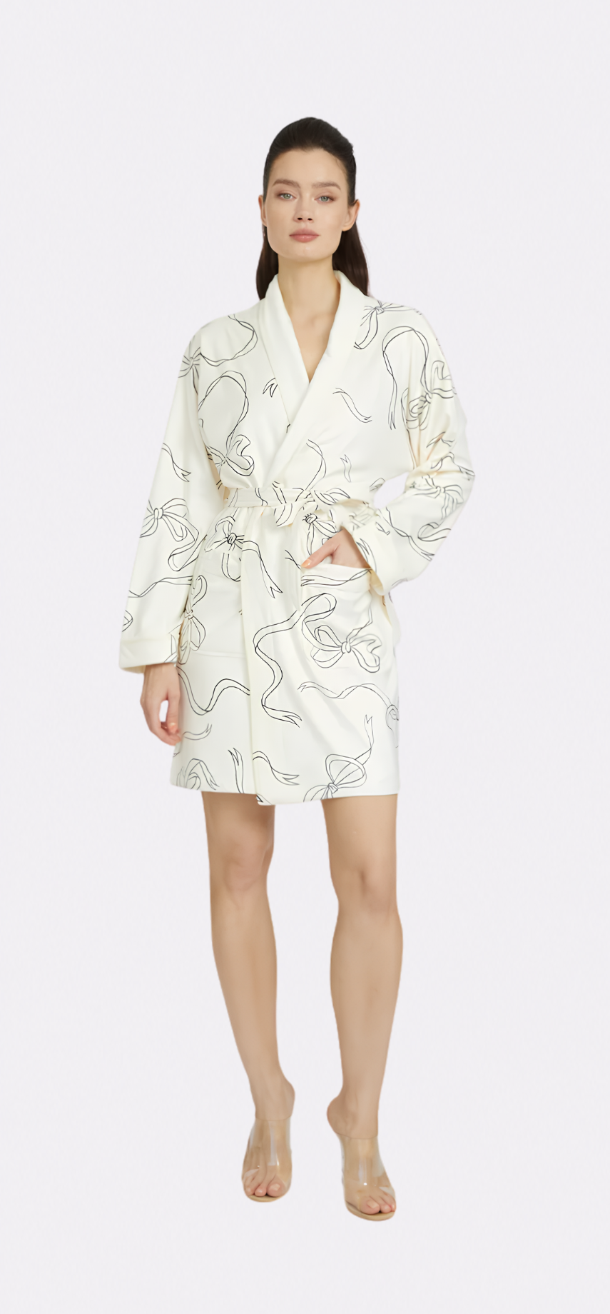 Bow White Short Robe