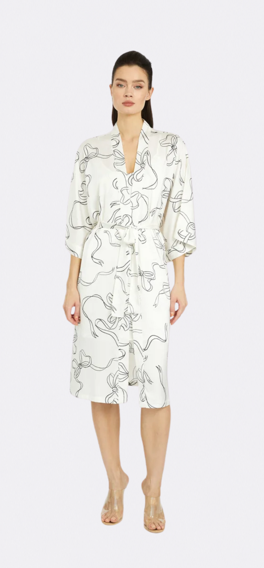 Bow White Silky Kimono