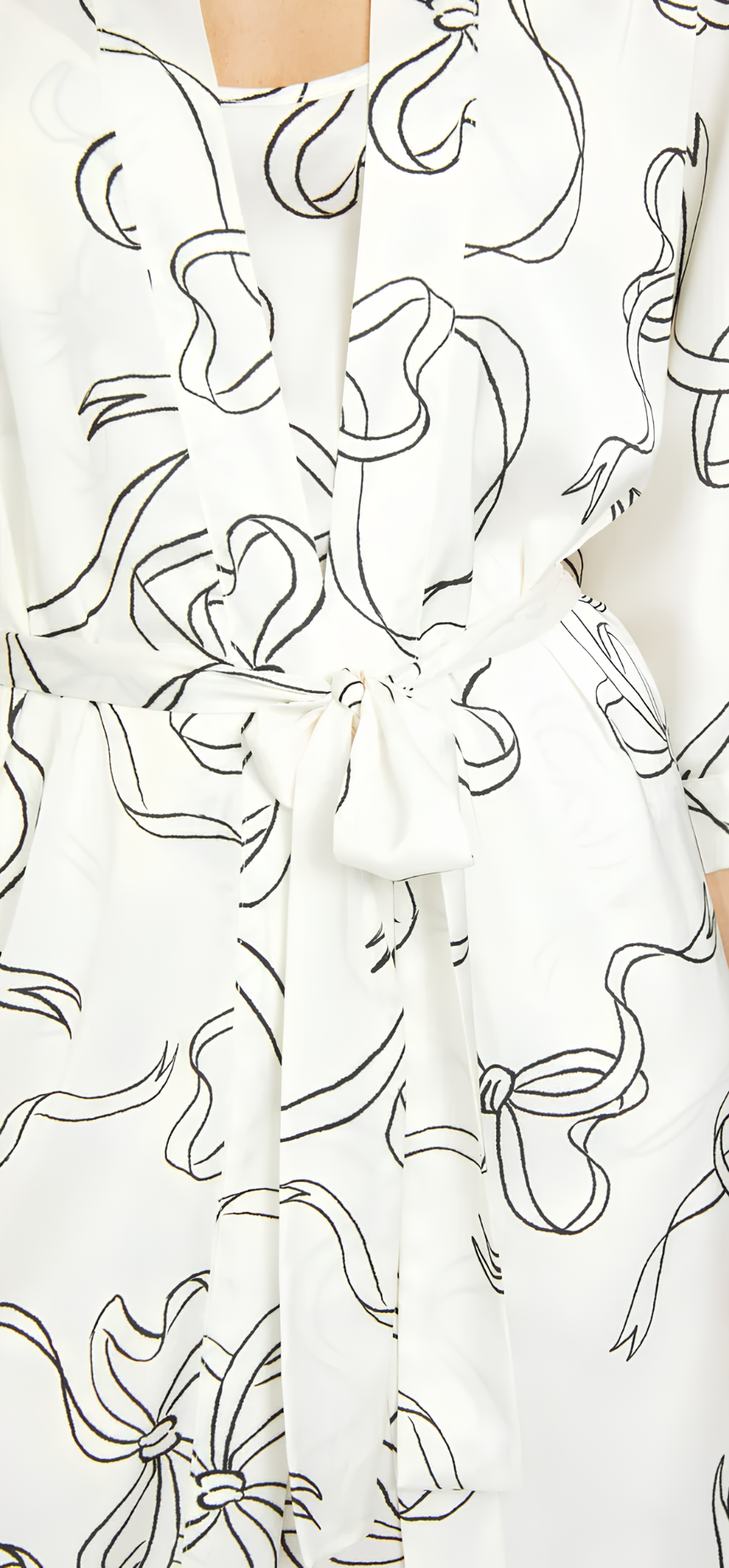 Bow White Silky Kimono