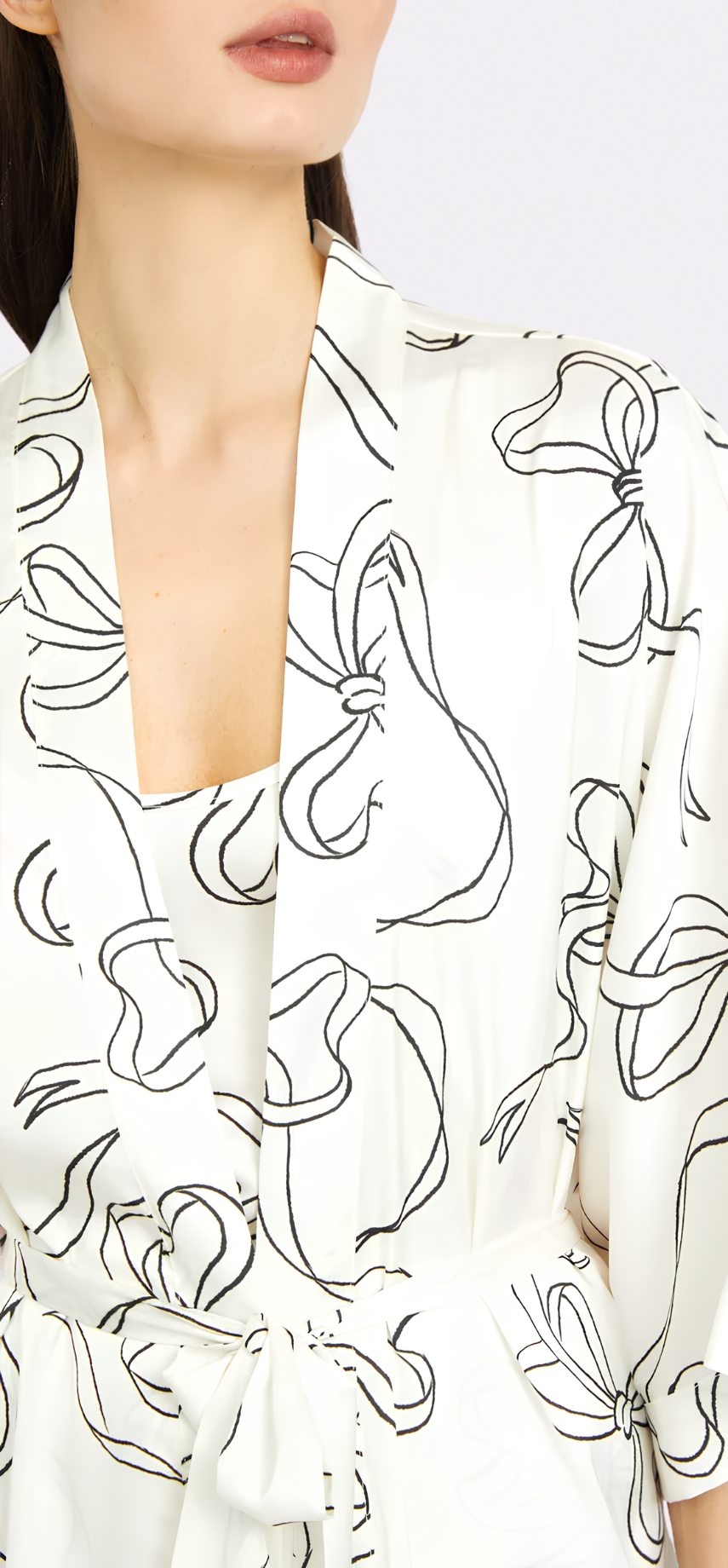 Bow White Silky Kimono