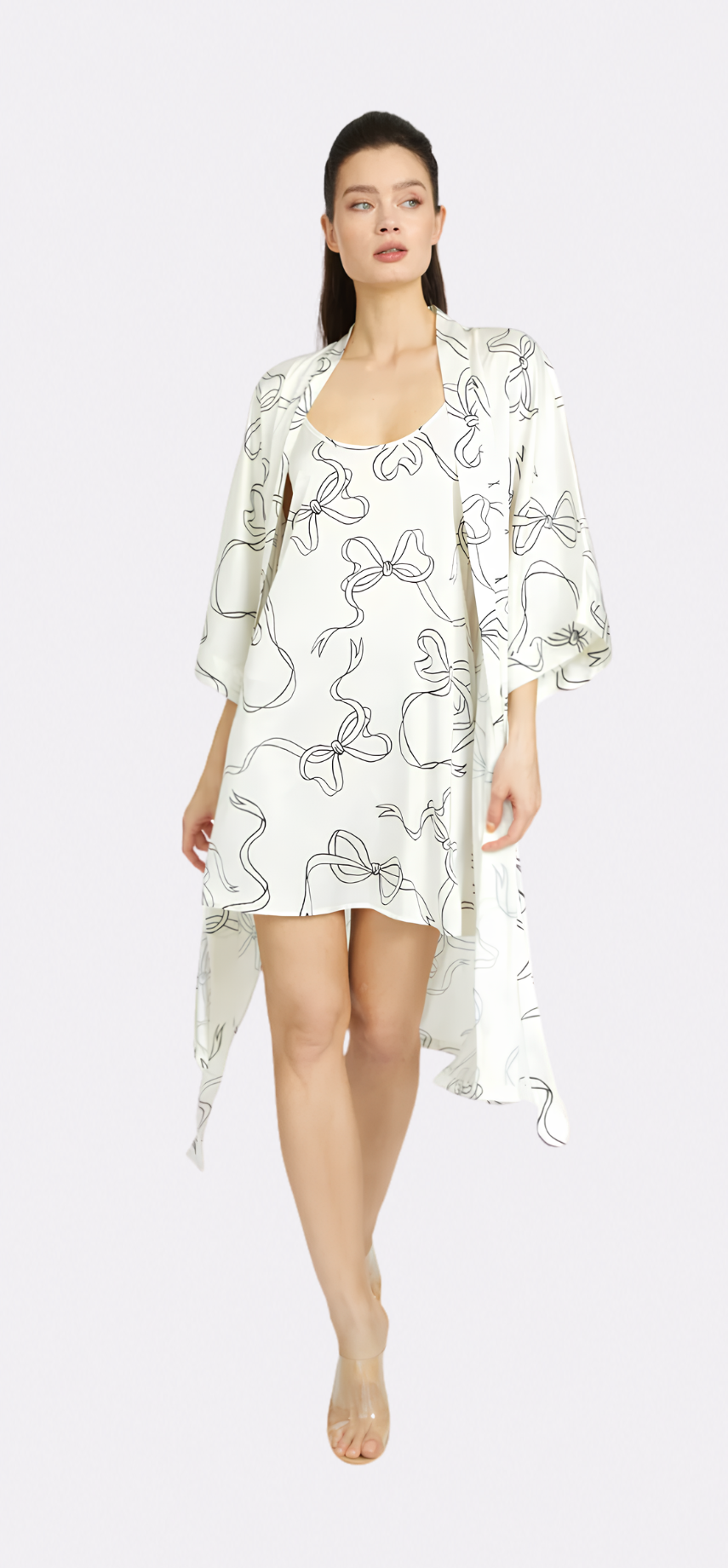 Bow White Silky Kimono