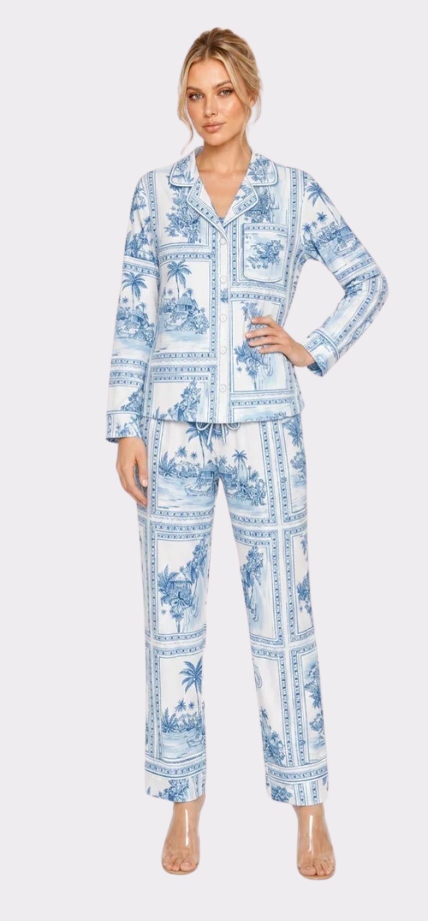 Bungalow Blue Long Pajama Set
