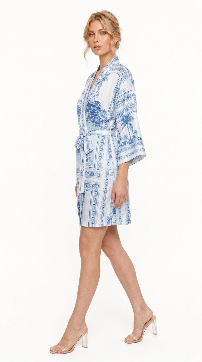Bungalow Blue Poly-Silk Kimono Robe | Wrap Up by VP