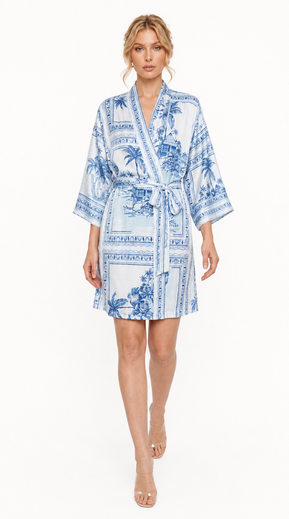 Bungalow Blue Poly-Silk Kimono Robe | Wrap Up by VP