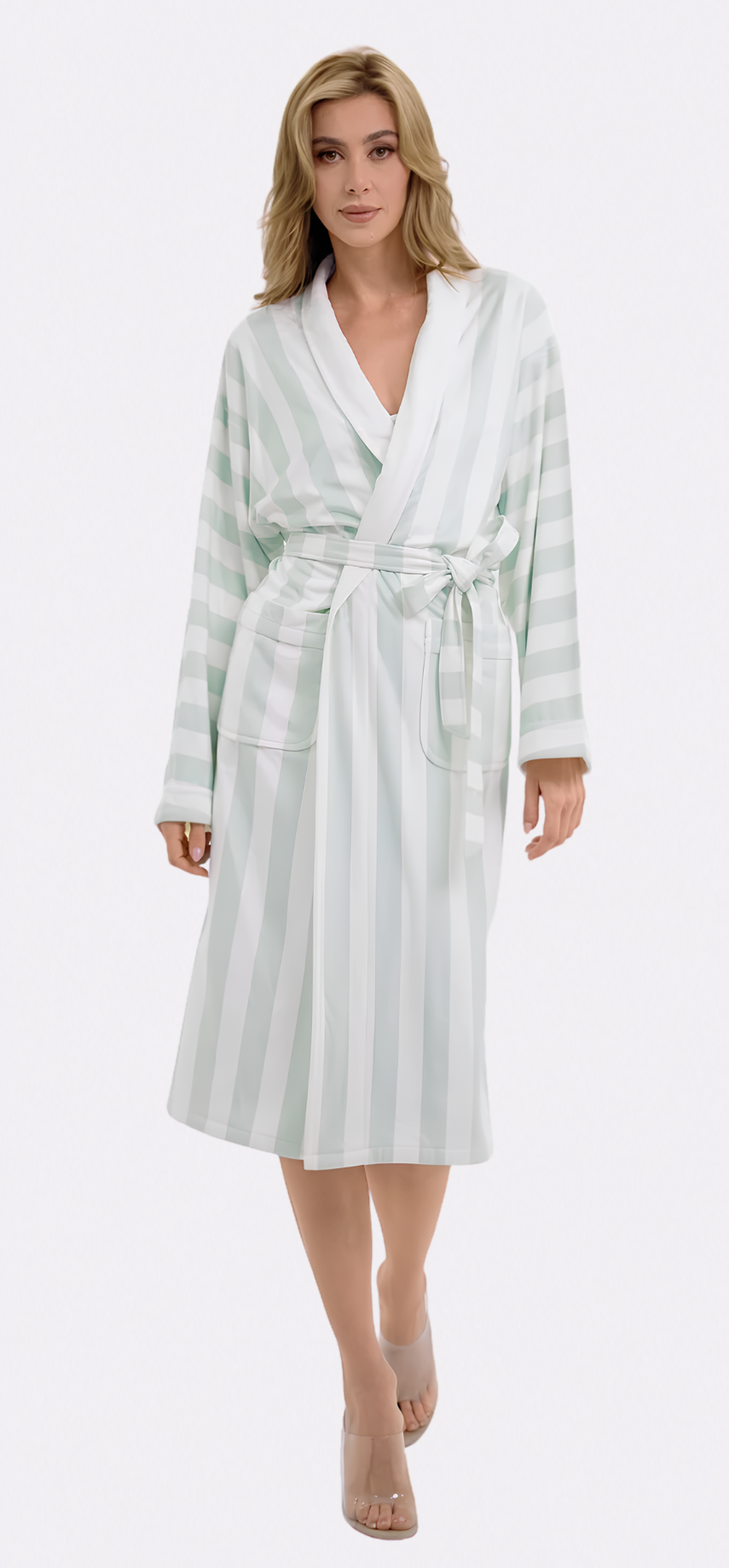 Cabana Mint Long Robe | Luxury Striped Resort Robe