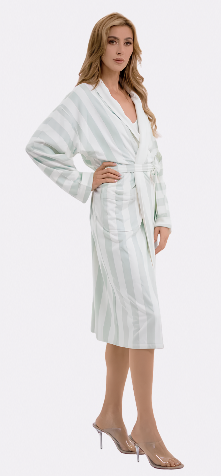 Cabana Mint Long Robe | Luxury Striped Resort Robe