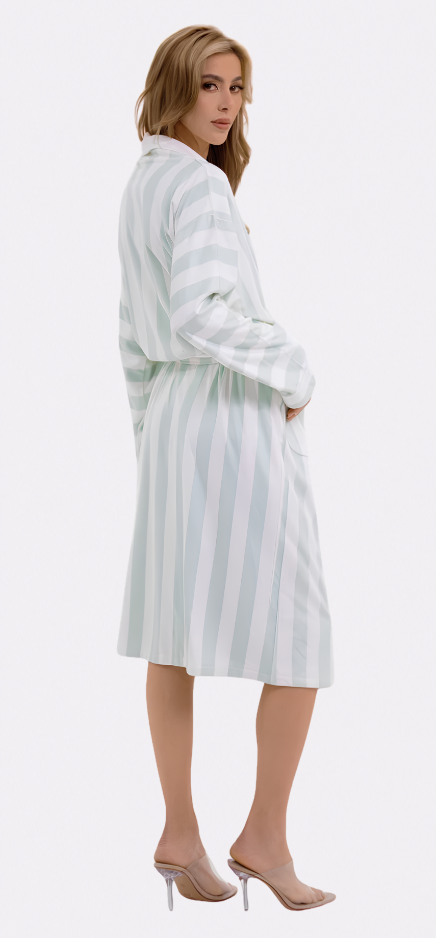 Cabana Mint Long Robe | Luxury Striped Resort Robe