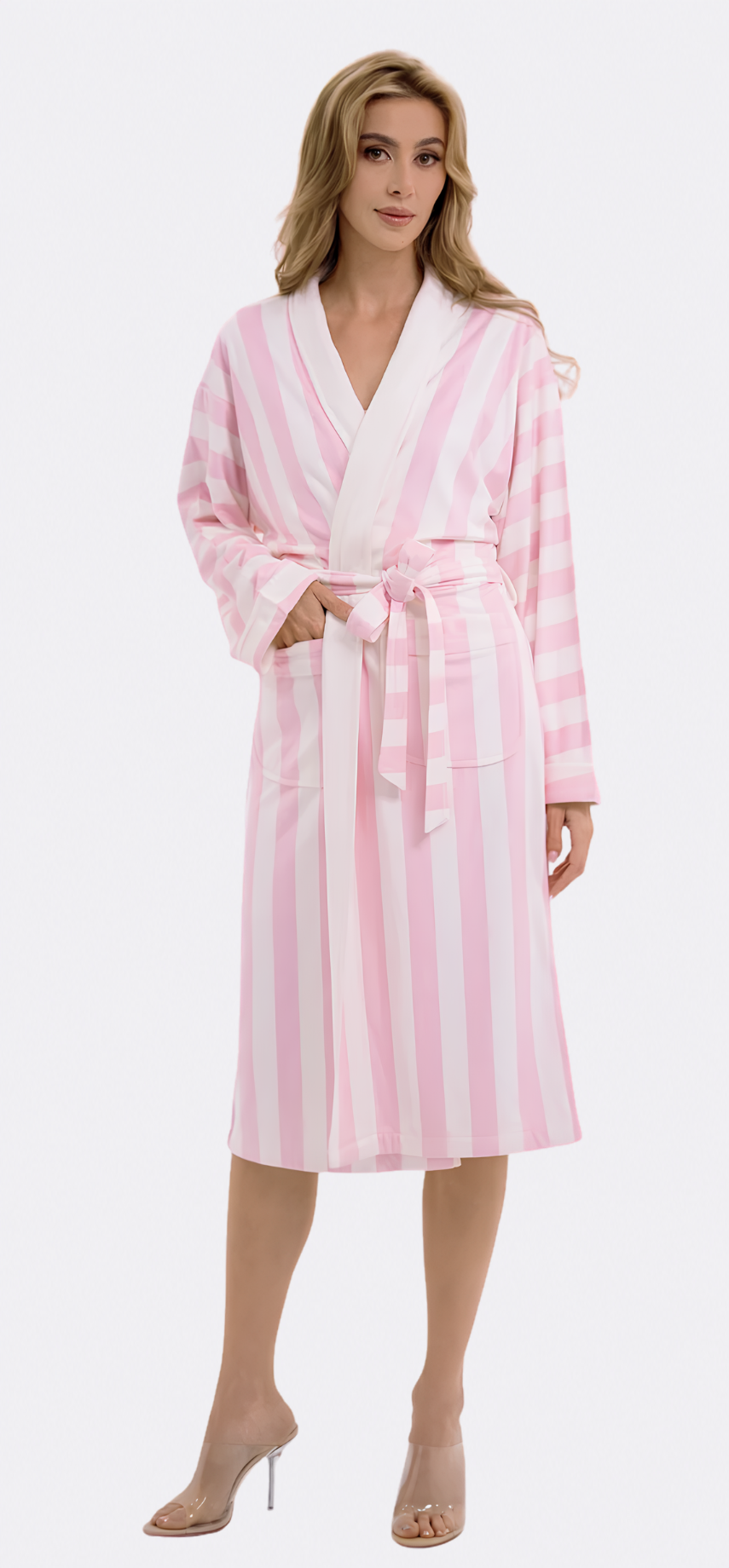 Cabana Pink Long Robe | Luxury Striped Resort Robe