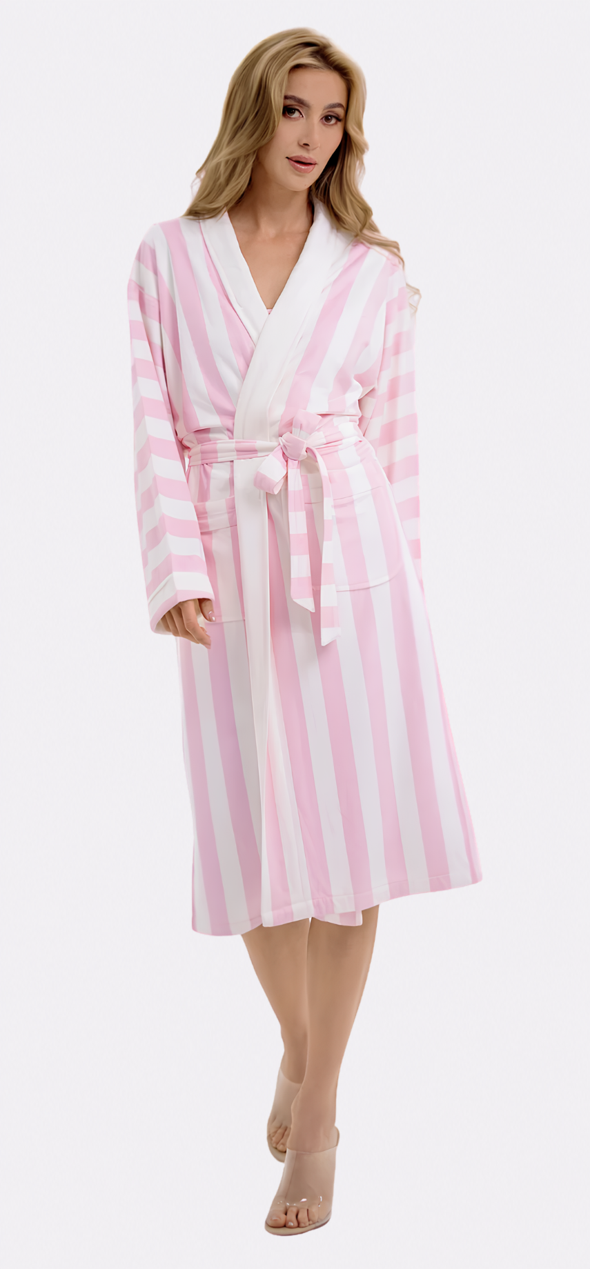 Cabana Pink Long Robe | Luxury Striped Resort Robe
