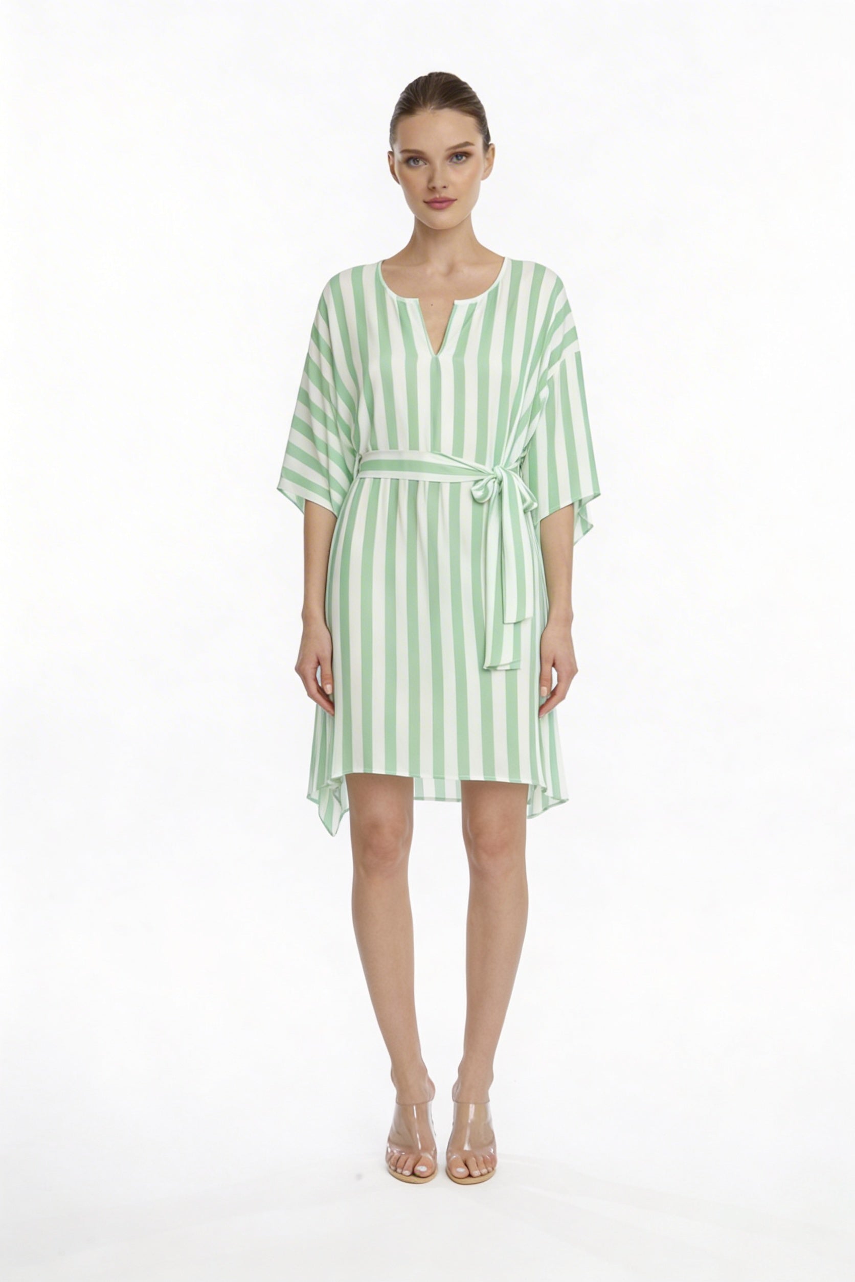 Cabana Mint Short Caftan | Luxury Striped Resort Caftan