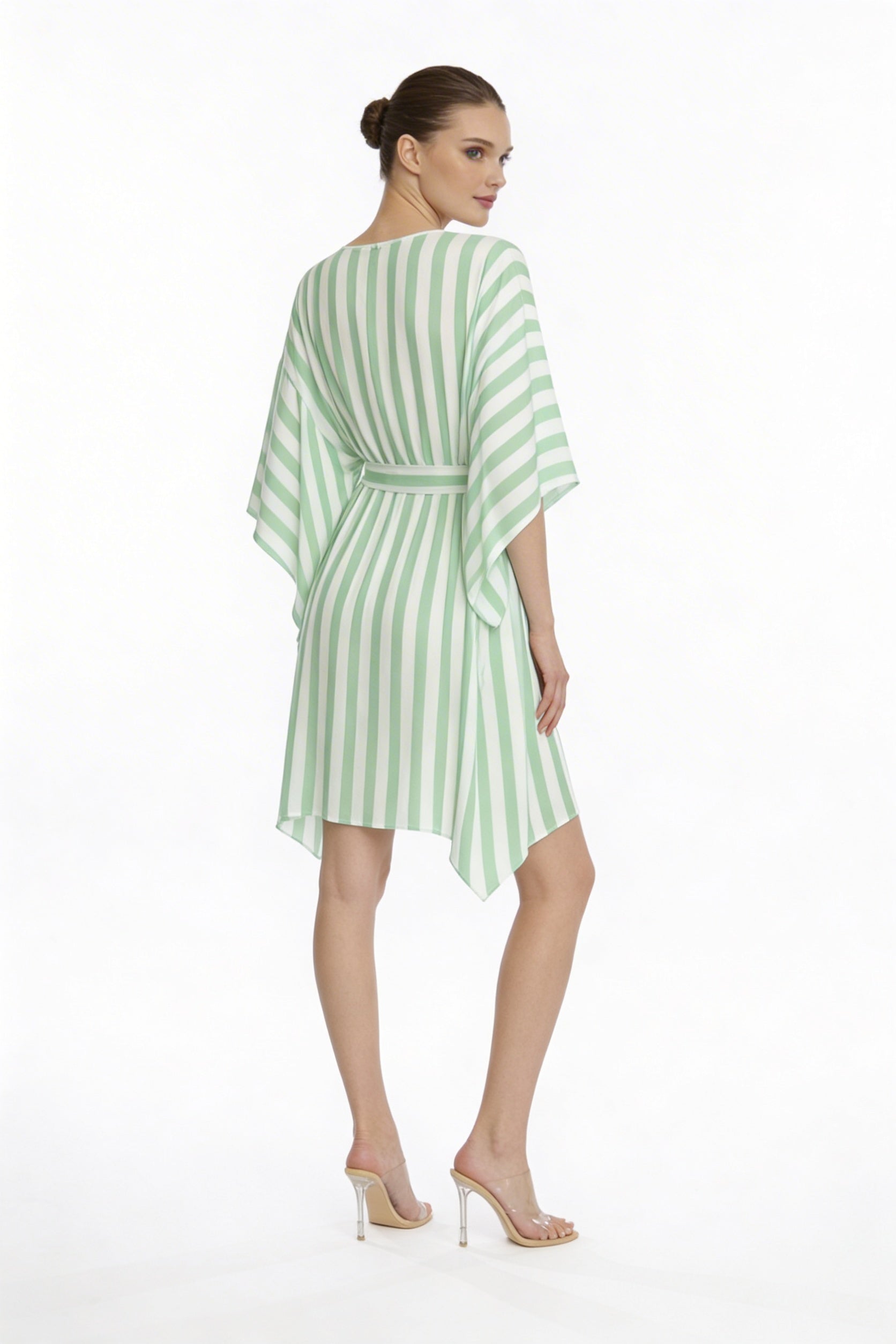 Cabana Mint Short Caftan | Luxury Striped Resort Caftan