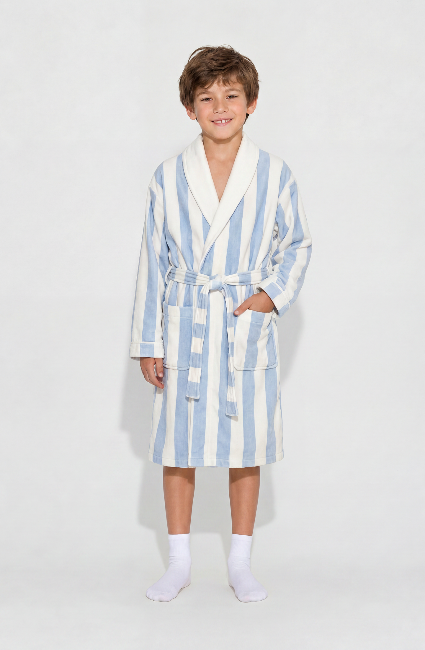 Cabana Blue Kids Robe | Luxury Striped Kids Bathrobe