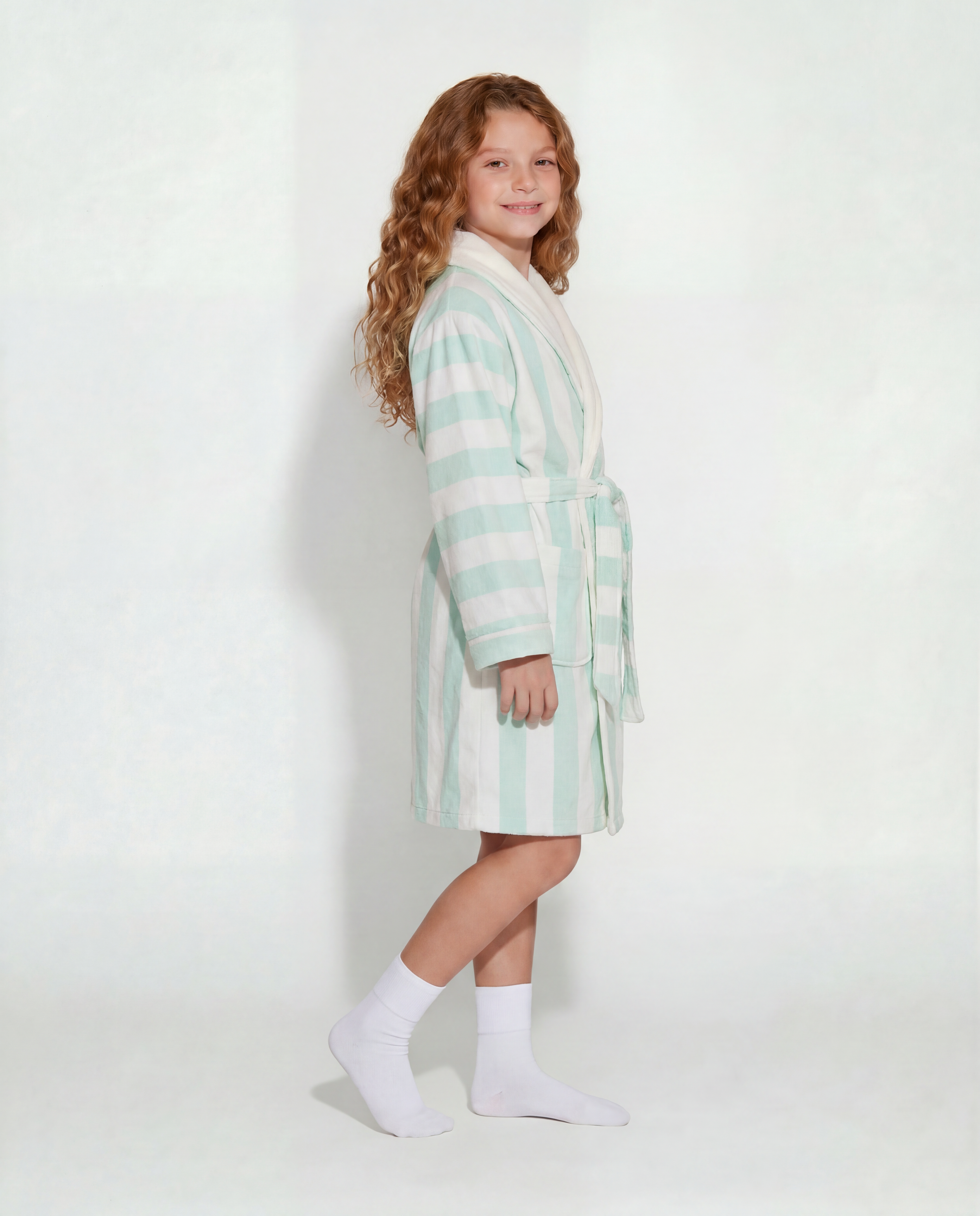 Cabana mint Kids Robe | Luxury Striped Kids Bathrobe
