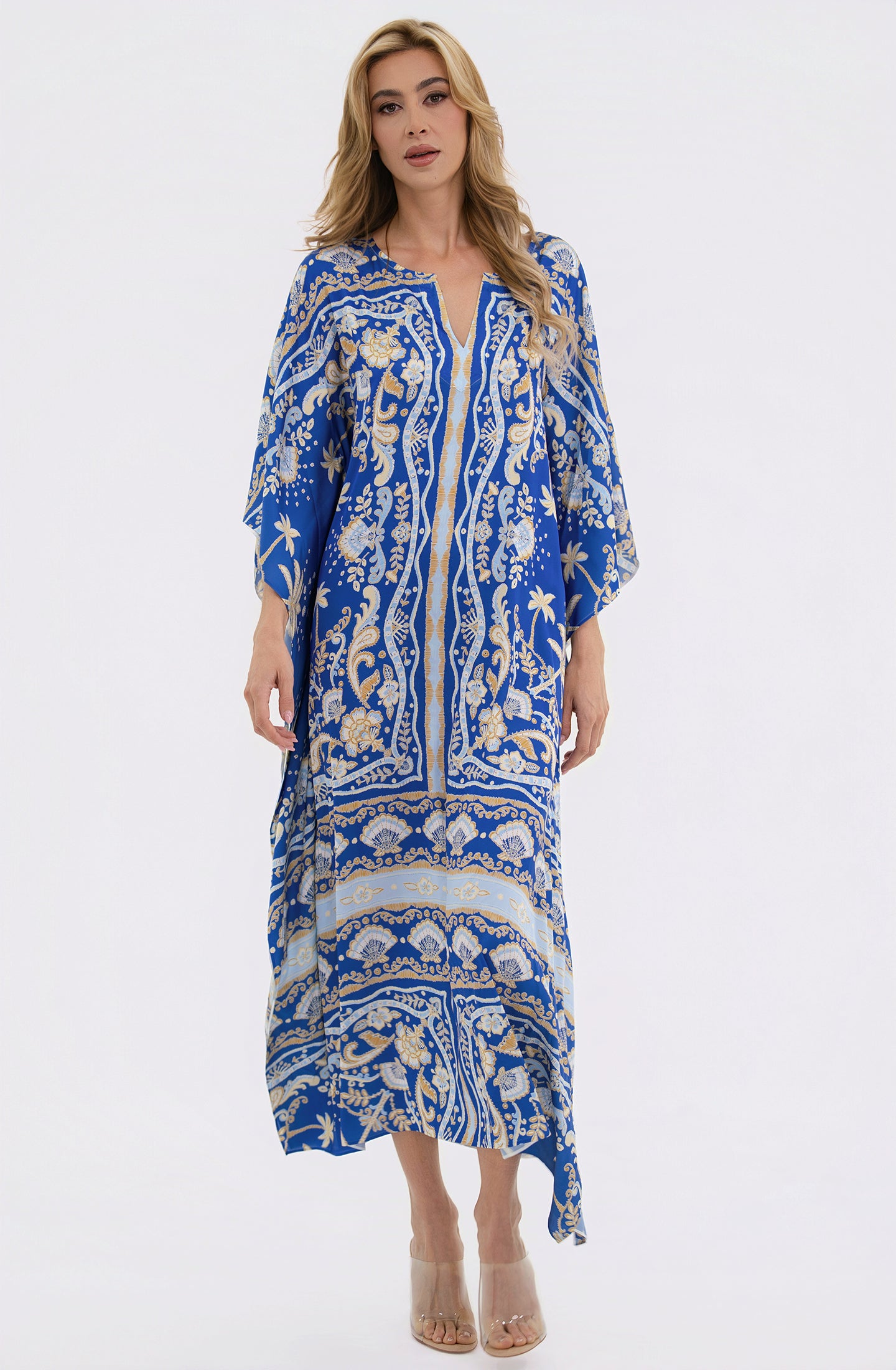 Notte Mariela Long Caftan | Luxury Blue Sleepwear