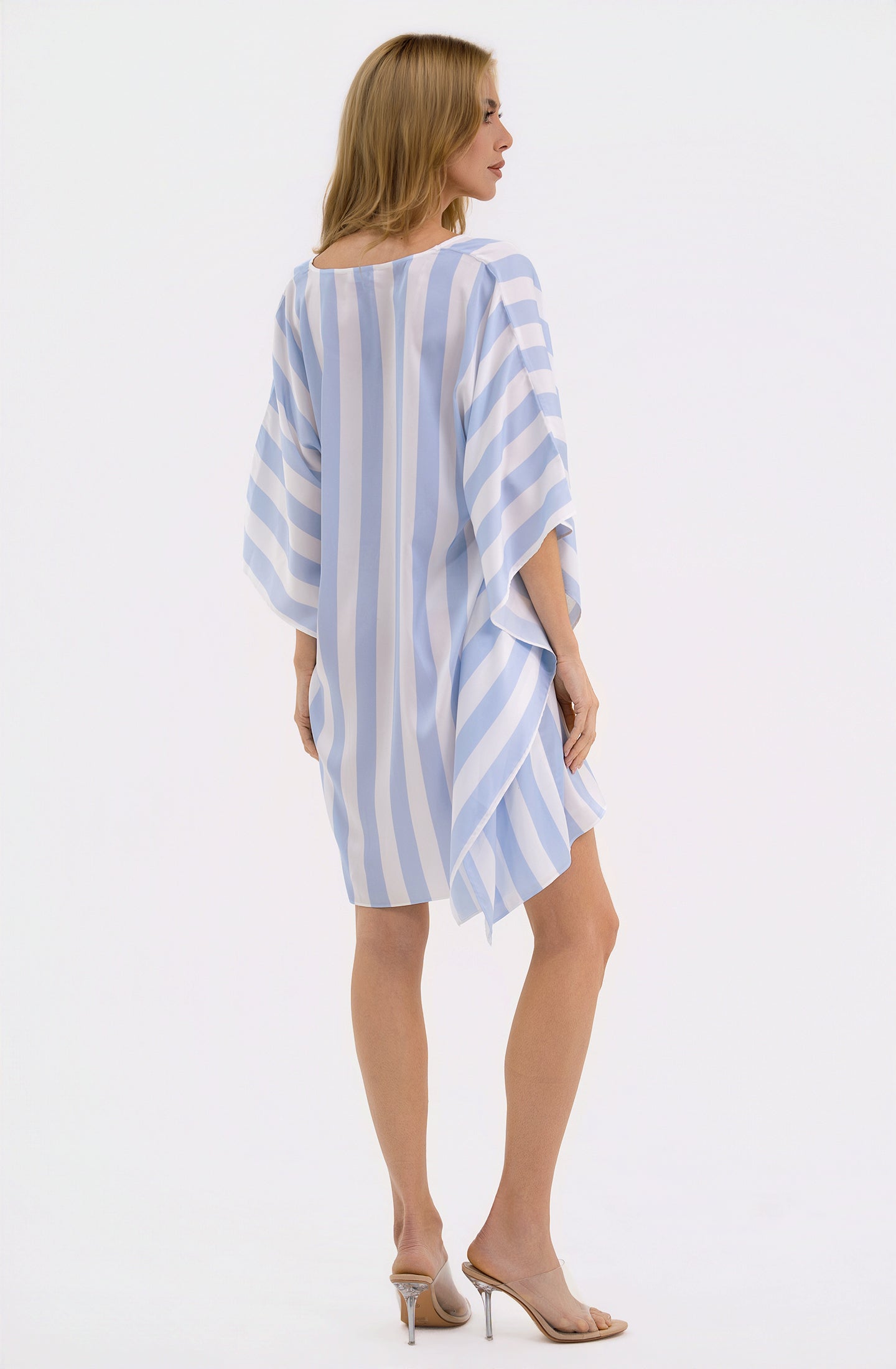 Cabana Blue Short Caftan | Luxury Striped Resort Caftan