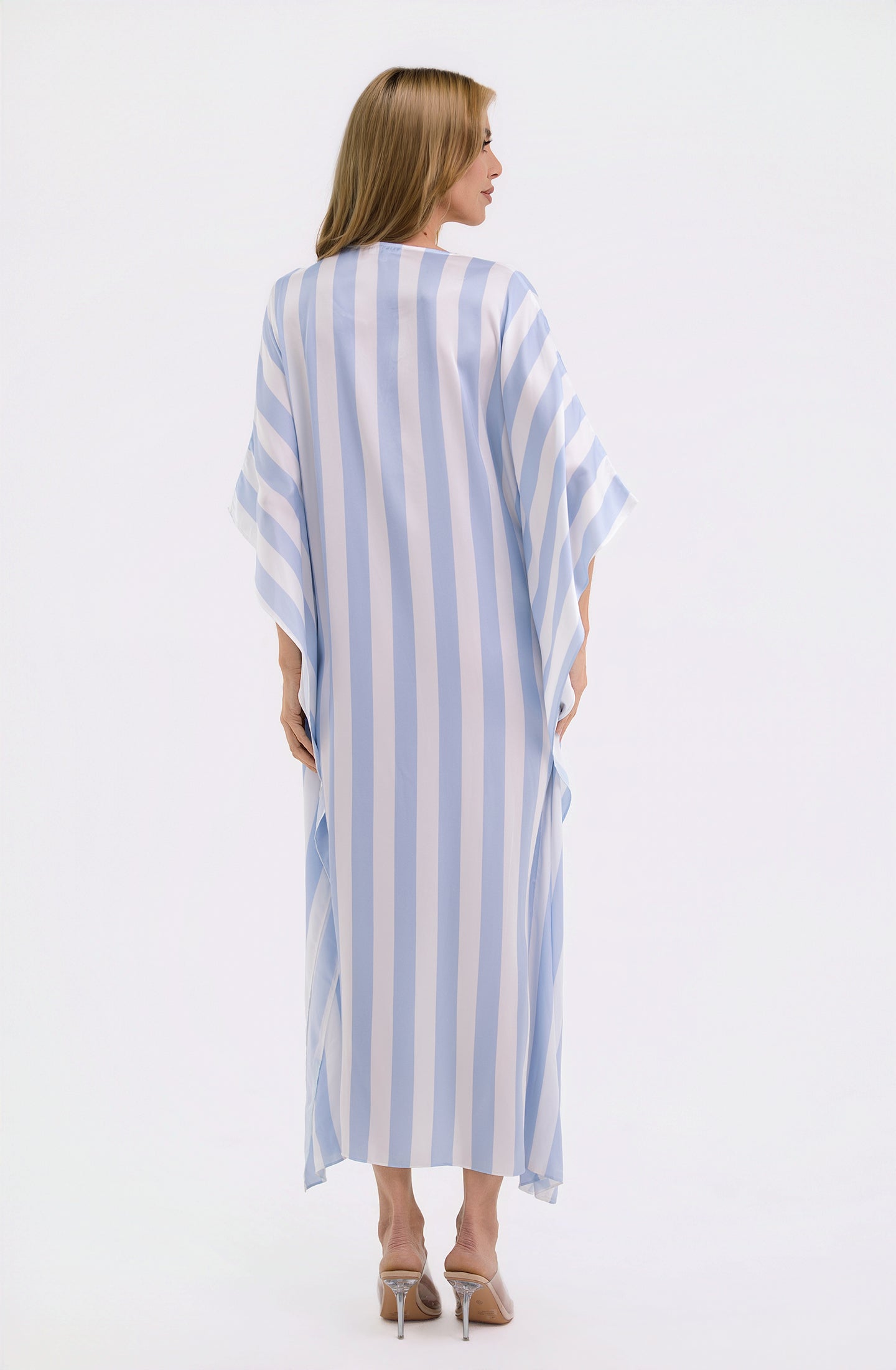 Cabana Blue Long Caftan | Luxury Striped Resort Caftan