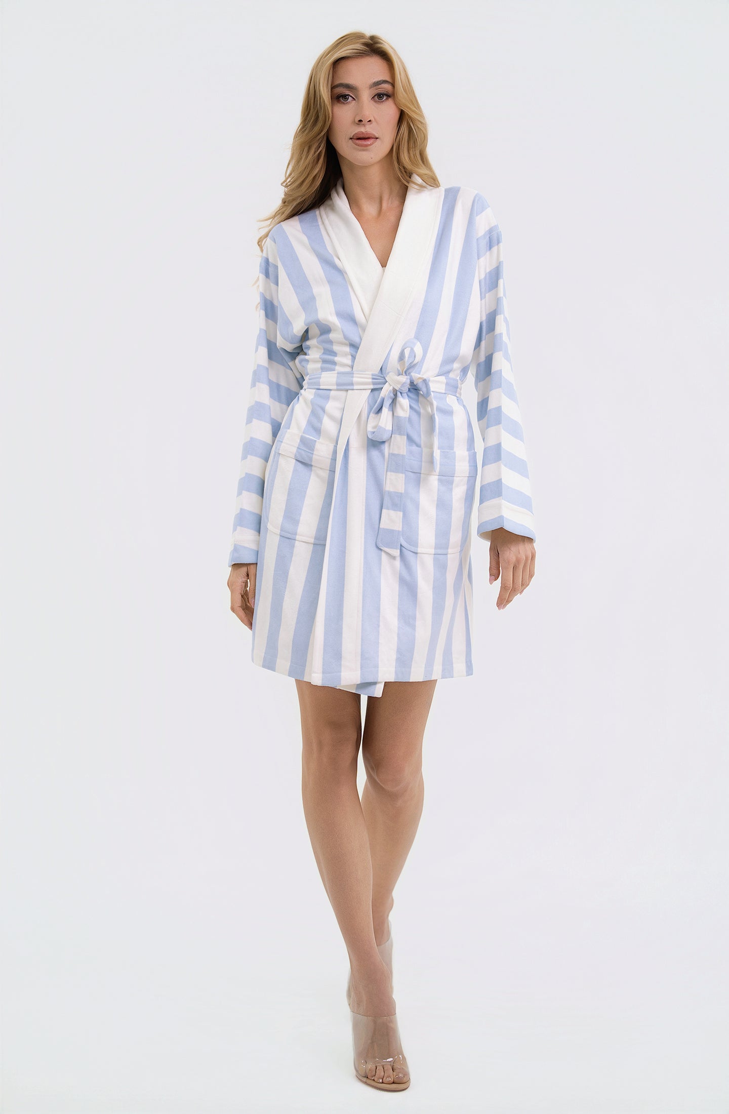 Cabana Blue Short Robe | Luxury Striped Resort Robe
