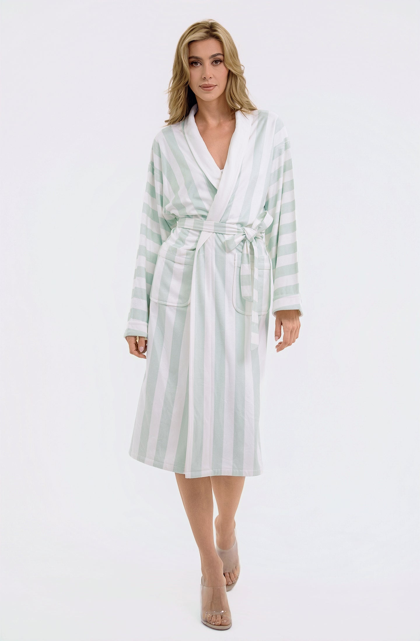 Cabana Mint Long Robe | Luxury Striped Resort Robe