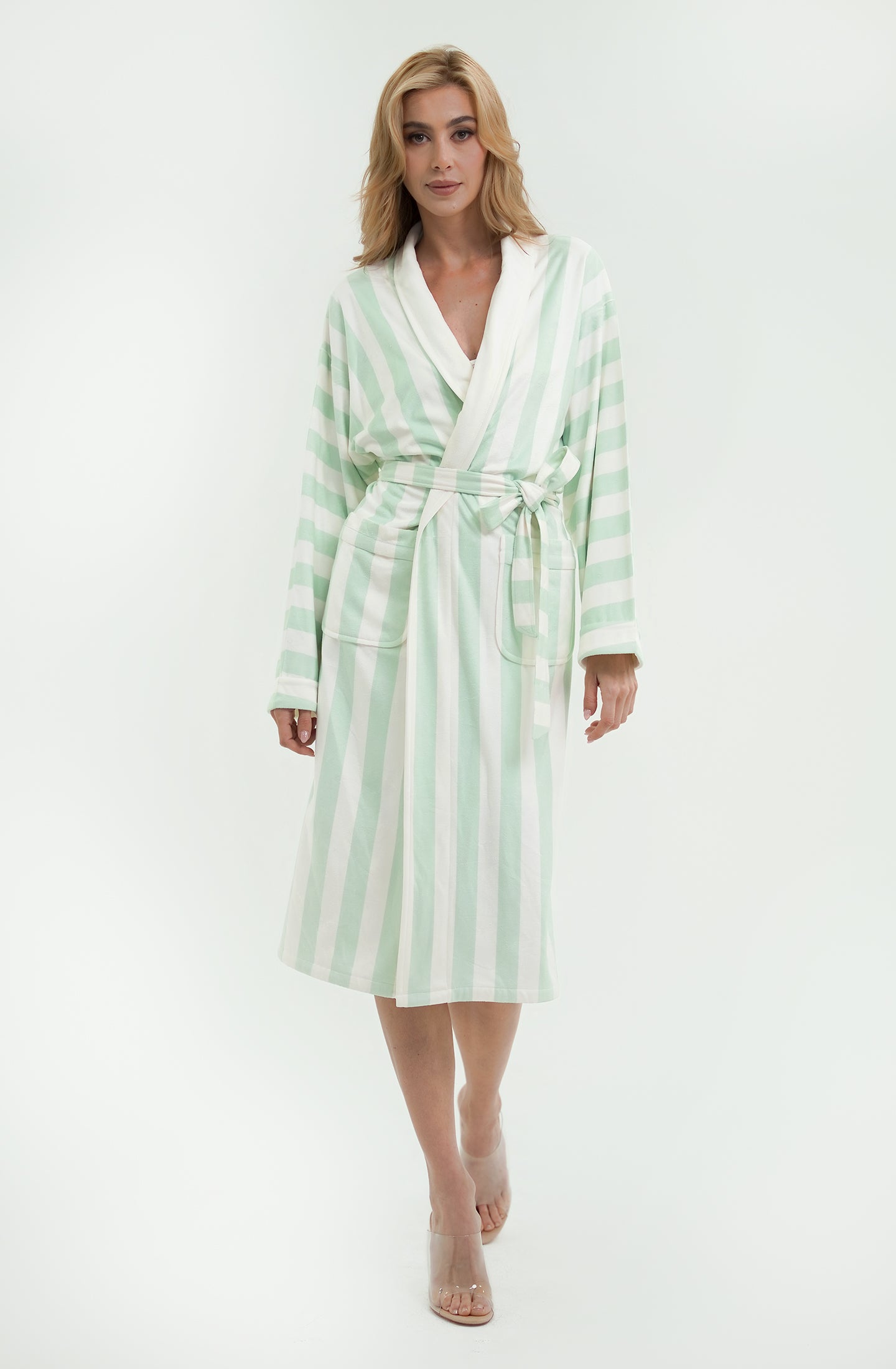 Cabana Mint Long Robe | Luxury Striped Resort Robe