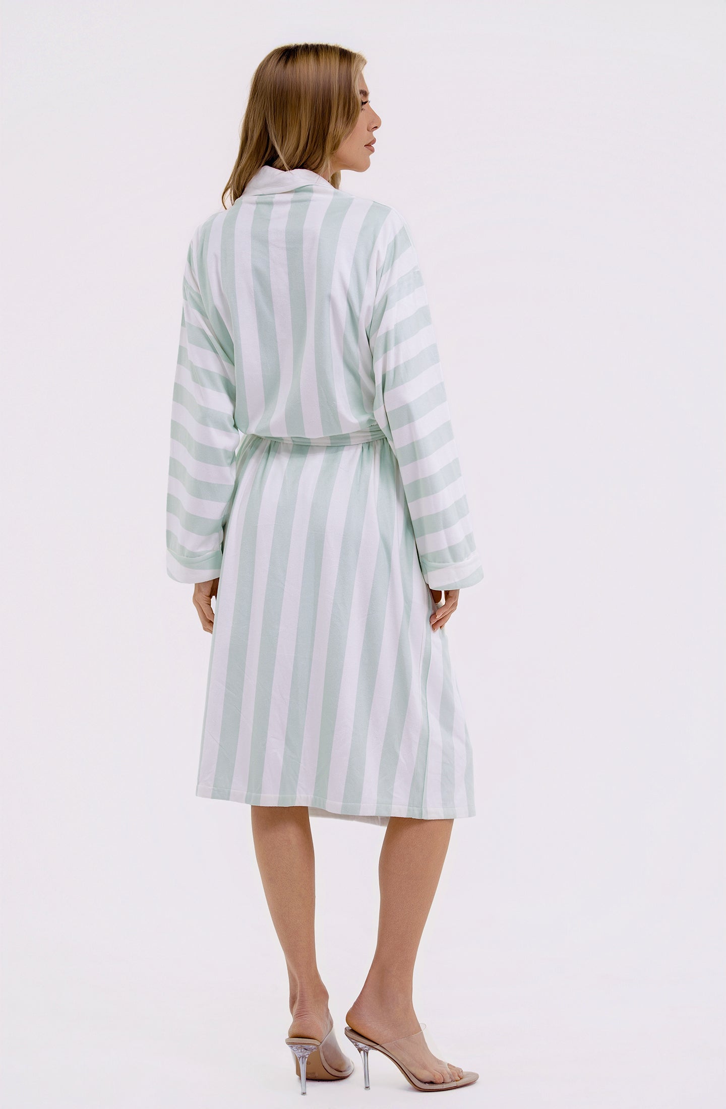 Cabana Mint Long Robe | Luxury Striped Resort Robe
