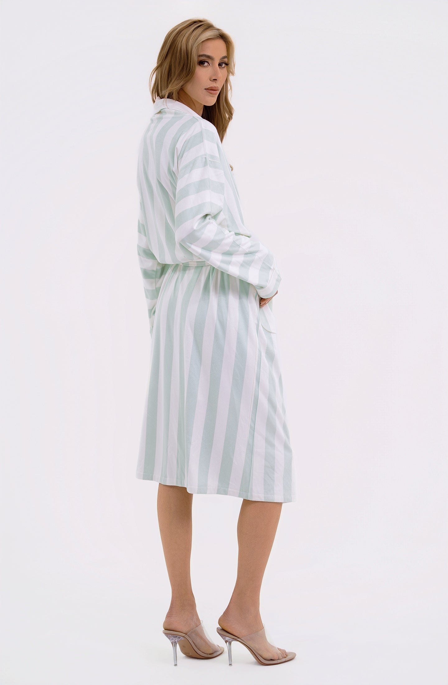 Cabana Mint Long Robe | Luxury Striped Resort Robe