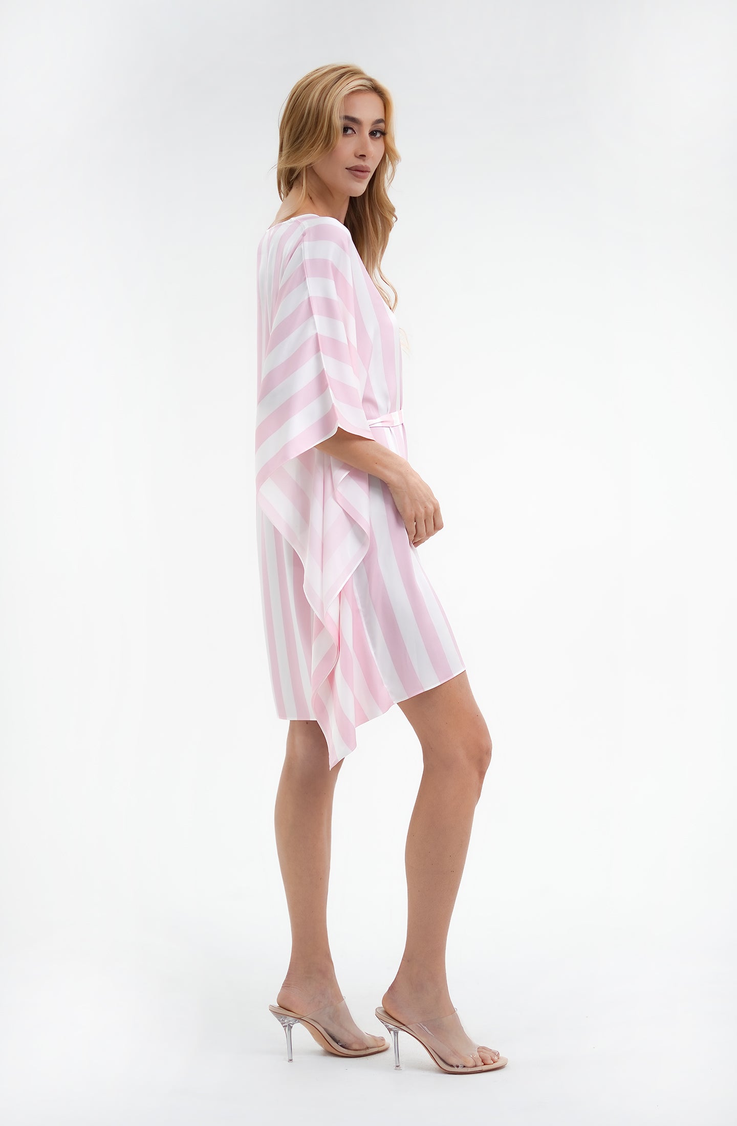 Cabana Pink Short Caftan | Luxury Striped Resort Caftan