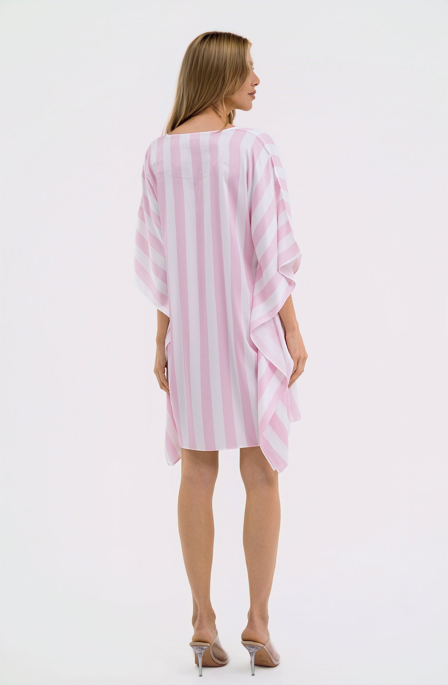 Cabana Pink Short Caftan | Luxury Striped Resort Caftan