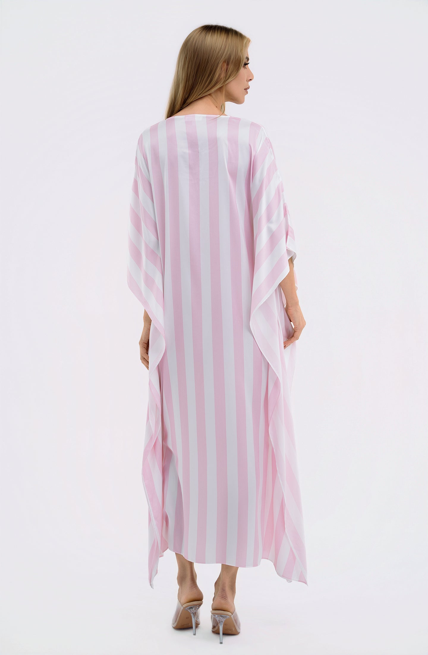 Cabana Pink Long Caftan | Luxury Striped Resort Caftan