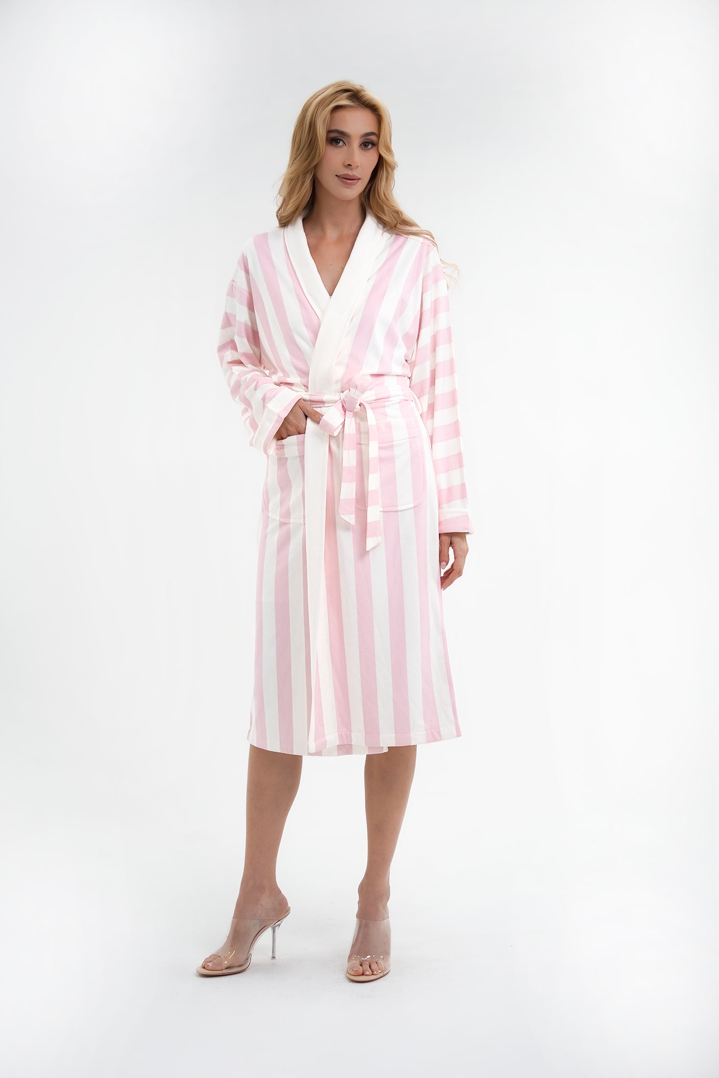 Cabana Pink Long Robe | Luxury Striped Resort Robe