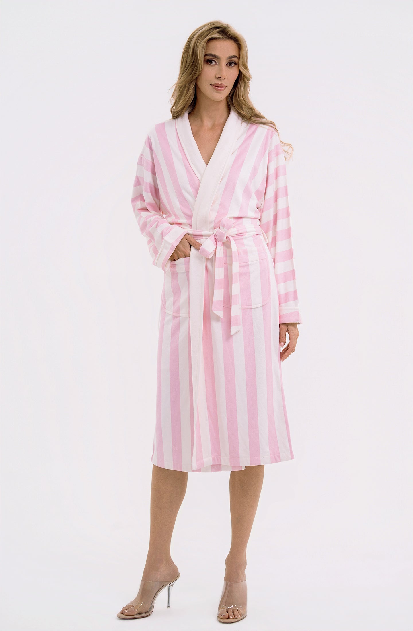 Cabana Pink Long Robe | Luxury Striped Resort Robe