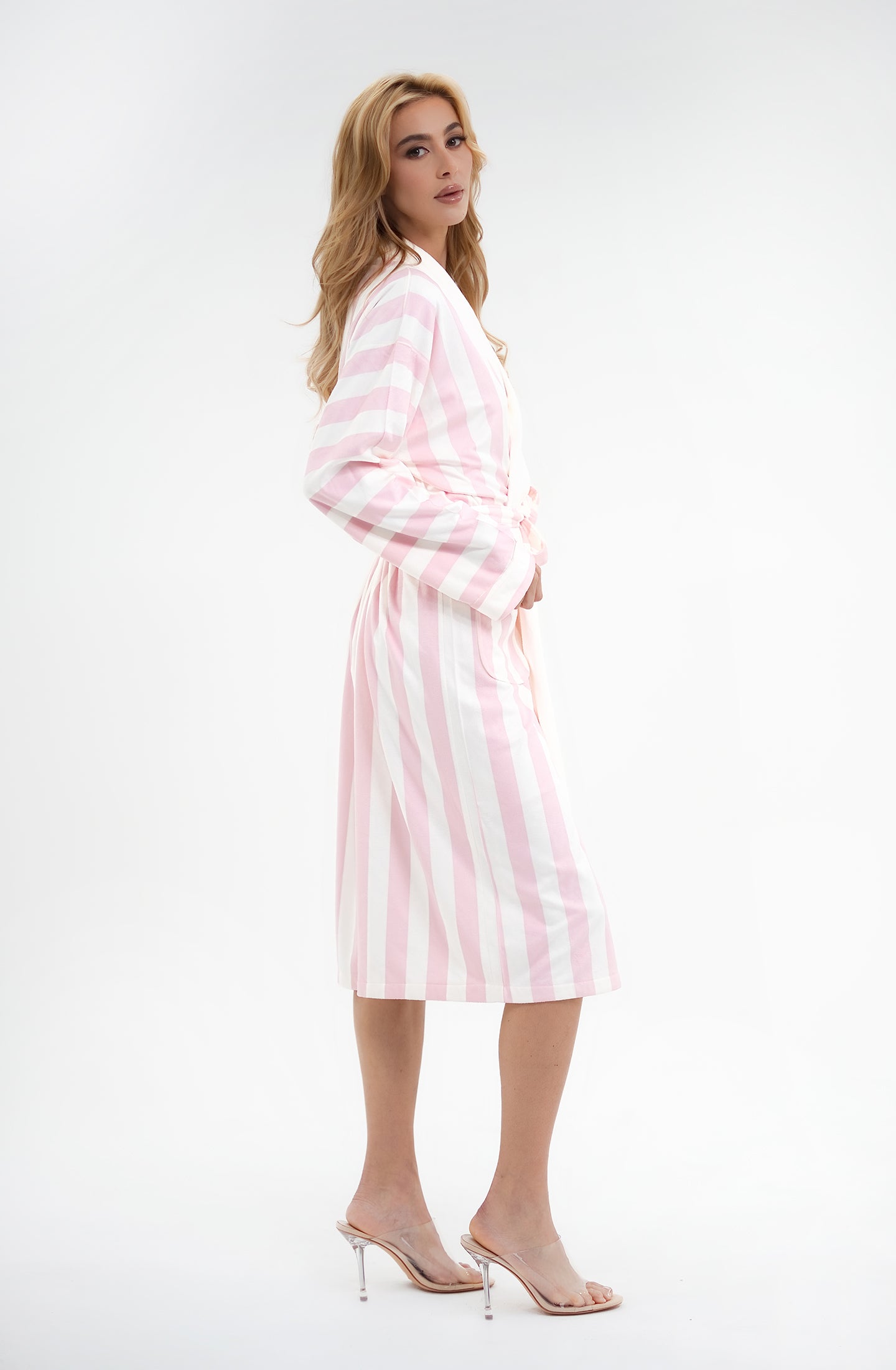 Cabana Pink Long Robe | Luxury Striped Resort Robe