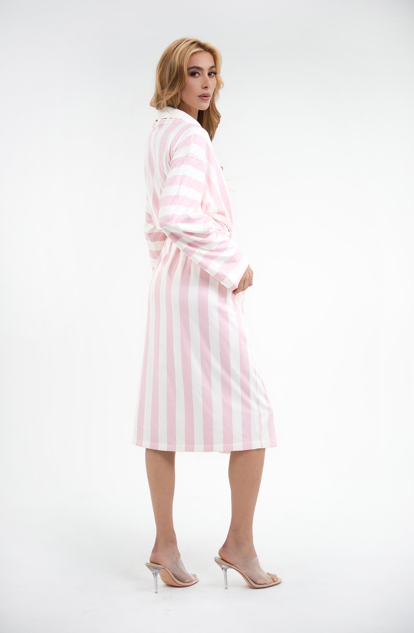 Cabana Pink Long Robe | Luxury Striped Resort Robe