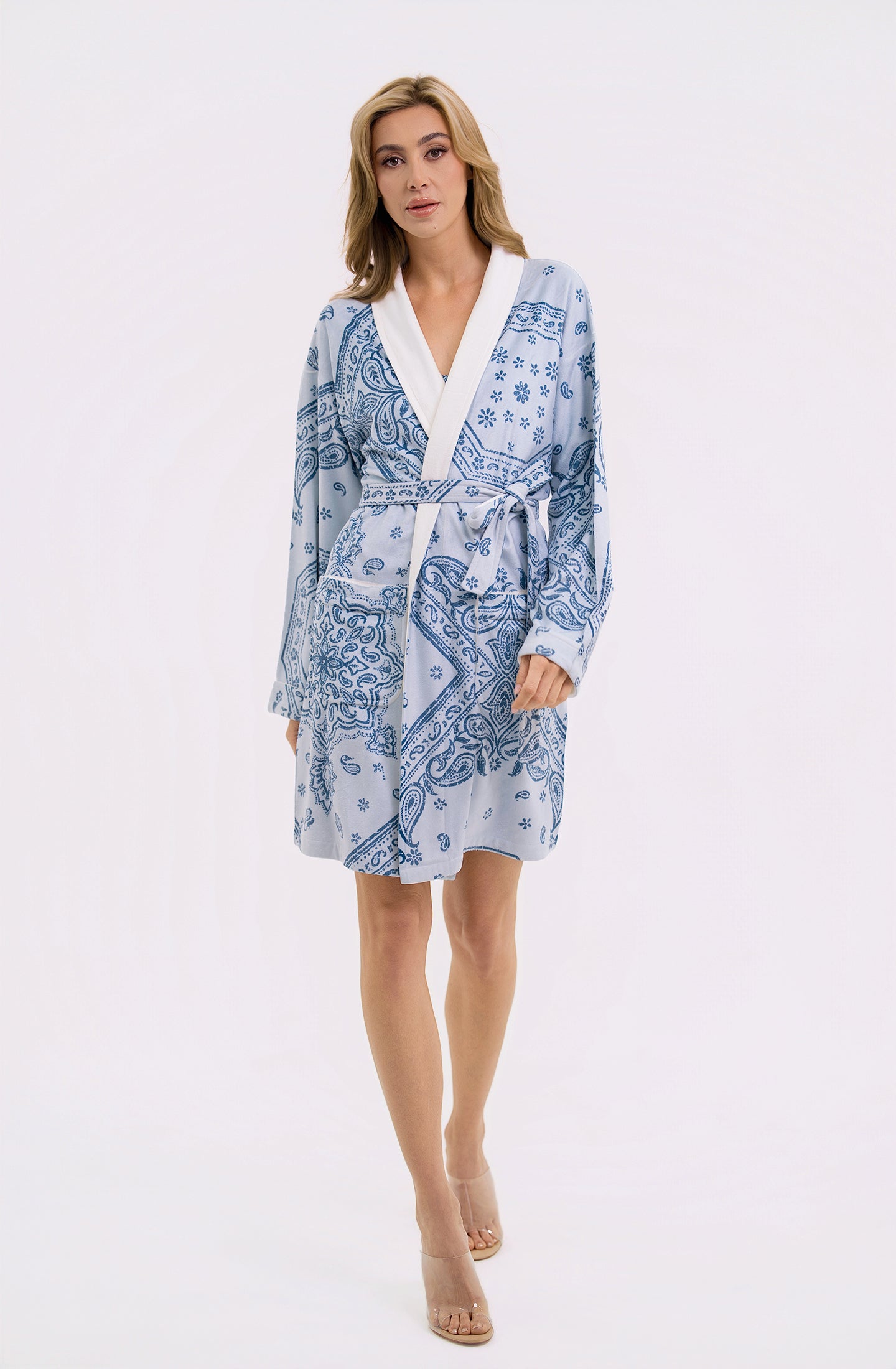 Bandana Azzura Short Robe| Luxury Blue Short Robe