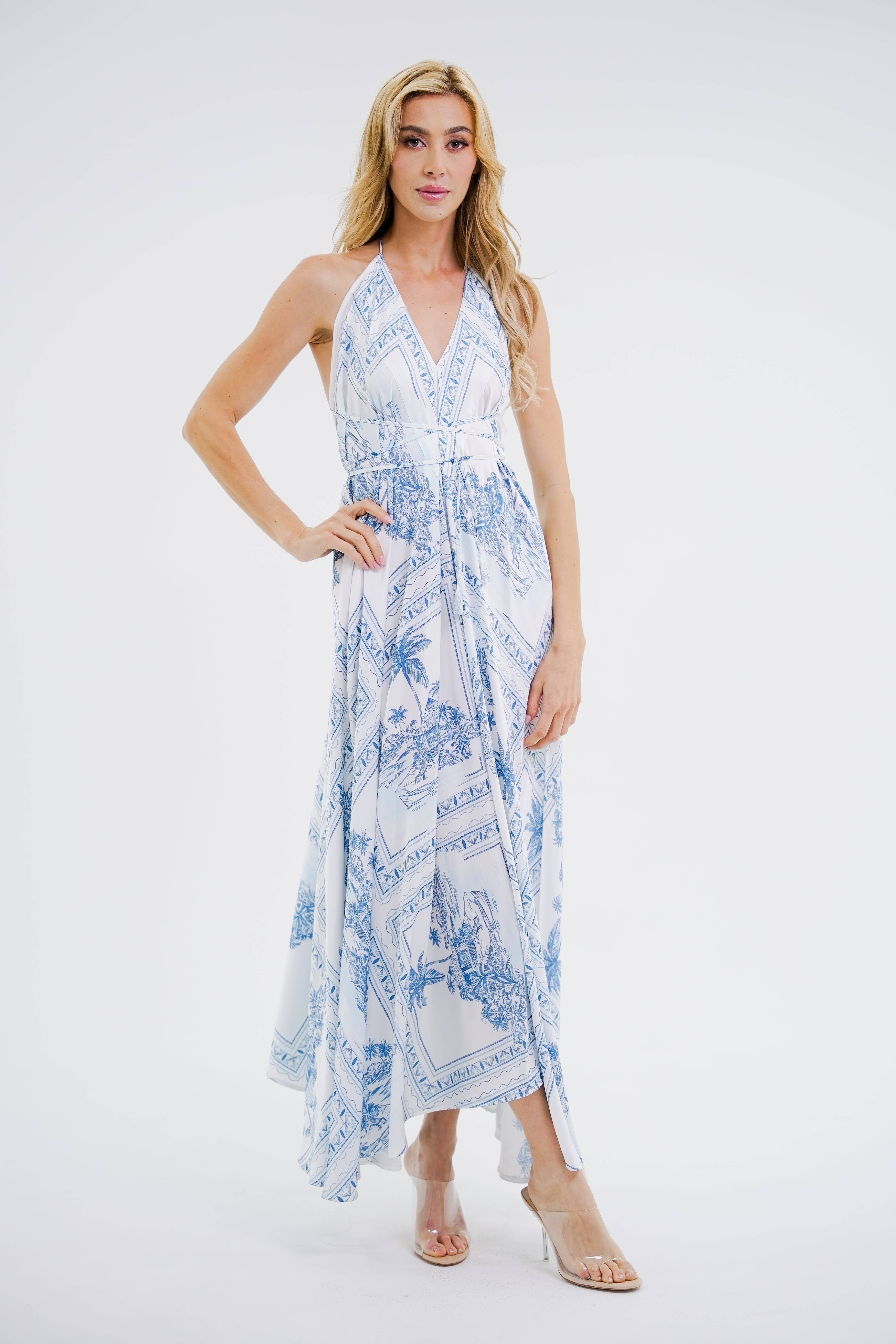 Bungalow Blue Infinity Dress | Luxury Multi-Way Toile Resort Dress