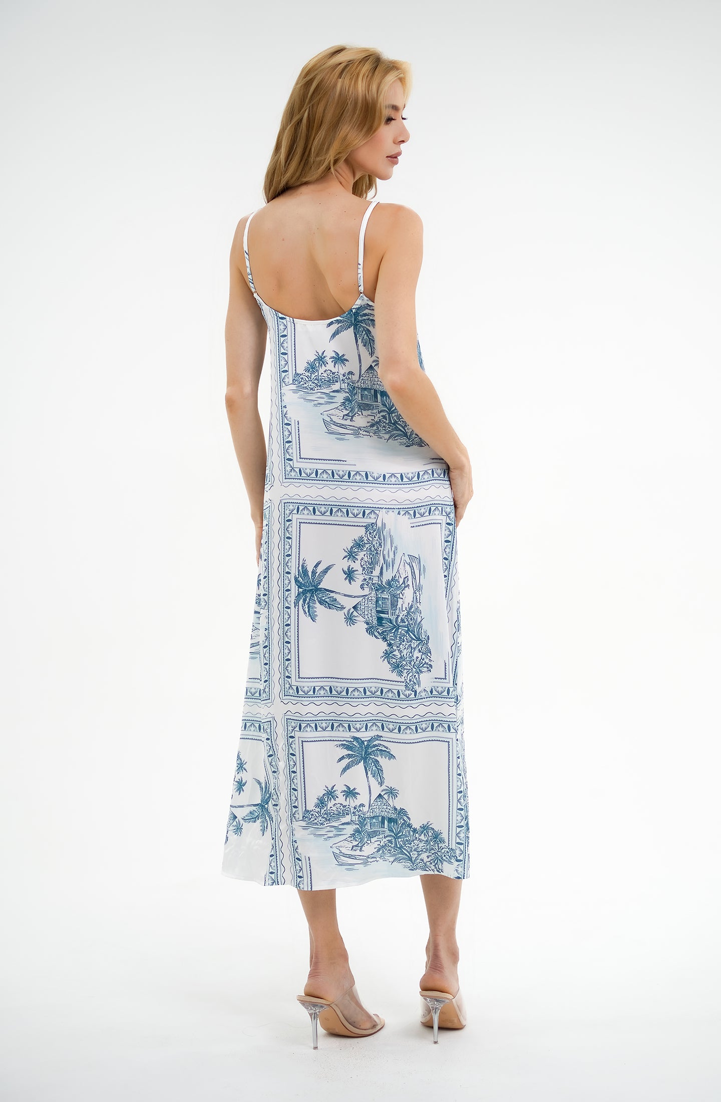 Bungalow Blue Long Chemise | Luxury Tropical Toile Sleepwear