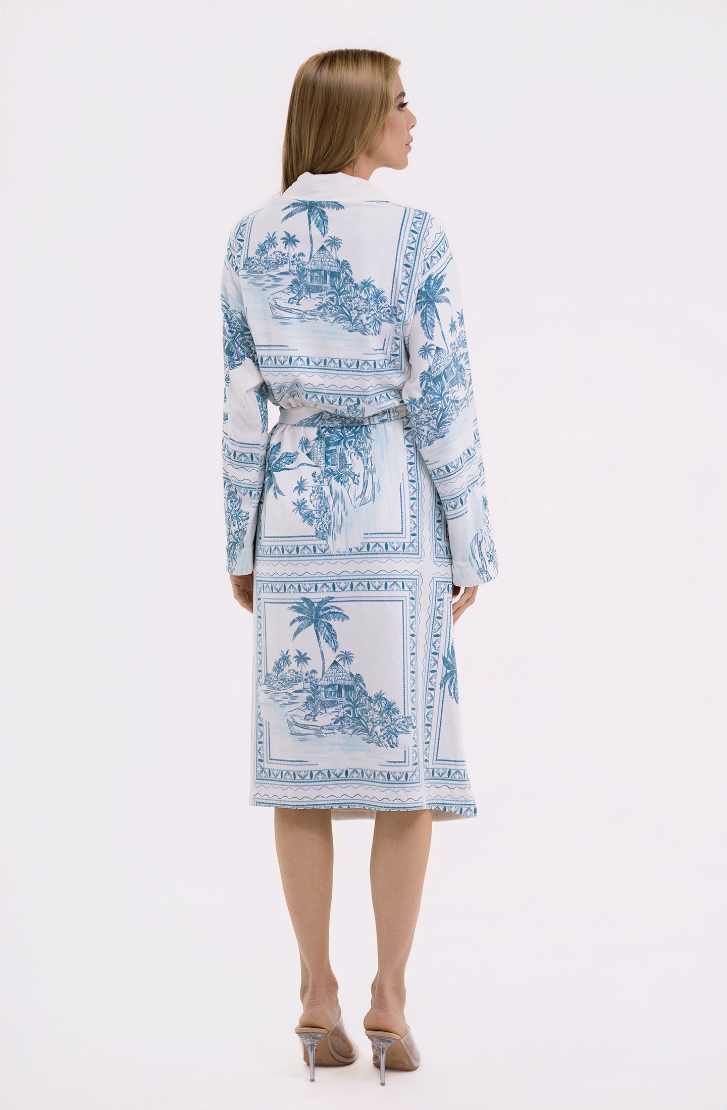 Bungalow Blue Long Robe | Luxury Blue Toile Spa Robe