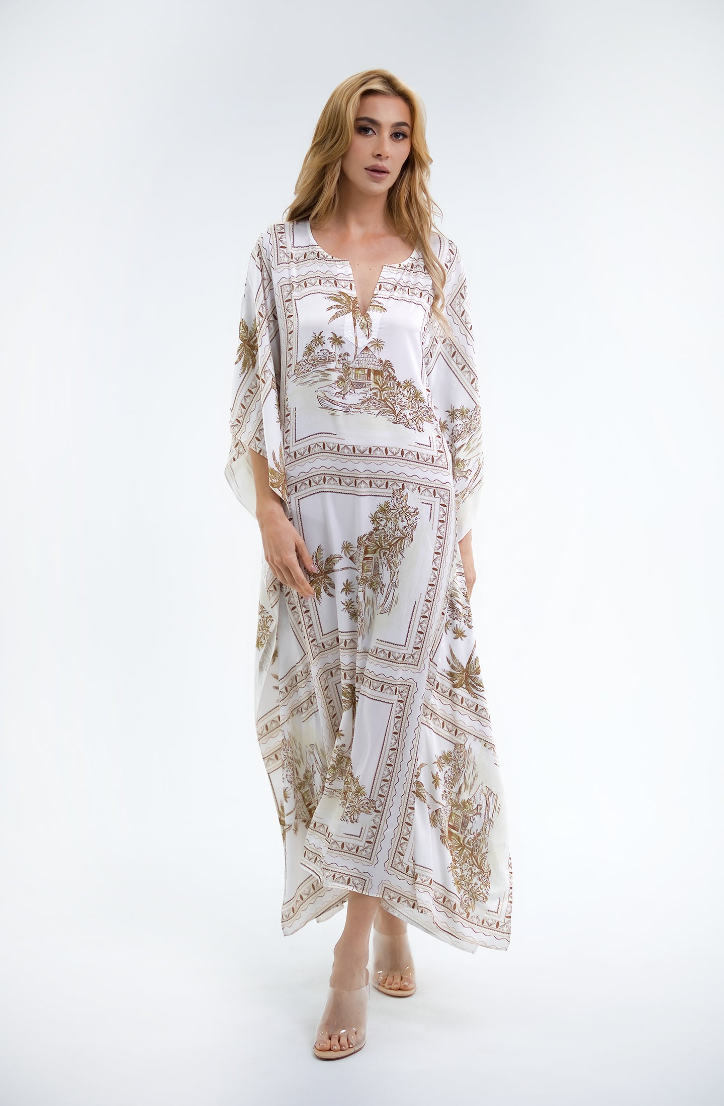Bungalow Gold Long Caftan | Luxury Tropical Resort Caftan