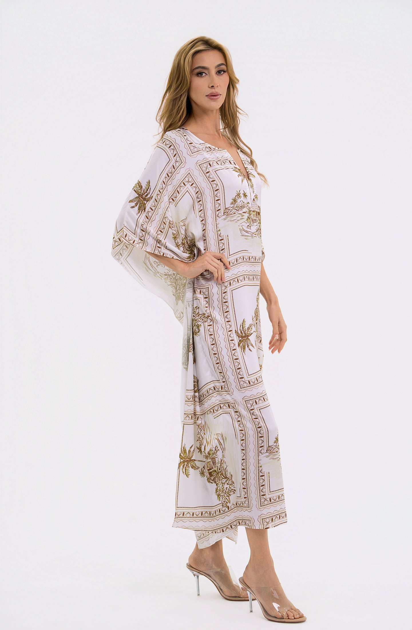 Bungalow Golden Brown Long Caftan | Luxury Tropical Resort Caftan