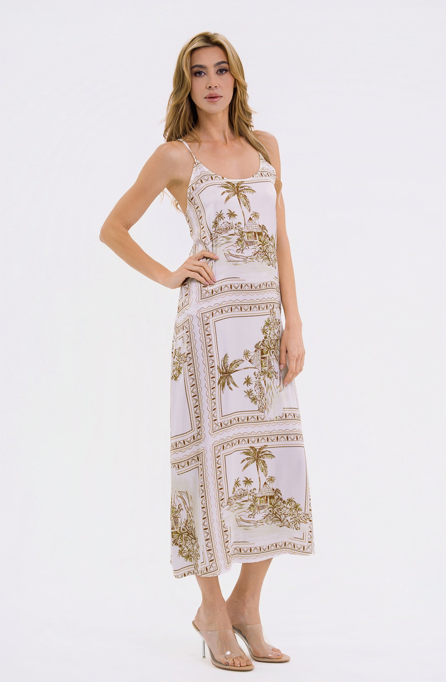 Bungalow Golden Brown Long Chemise | Luxury Tropical Toile Sleepwear
