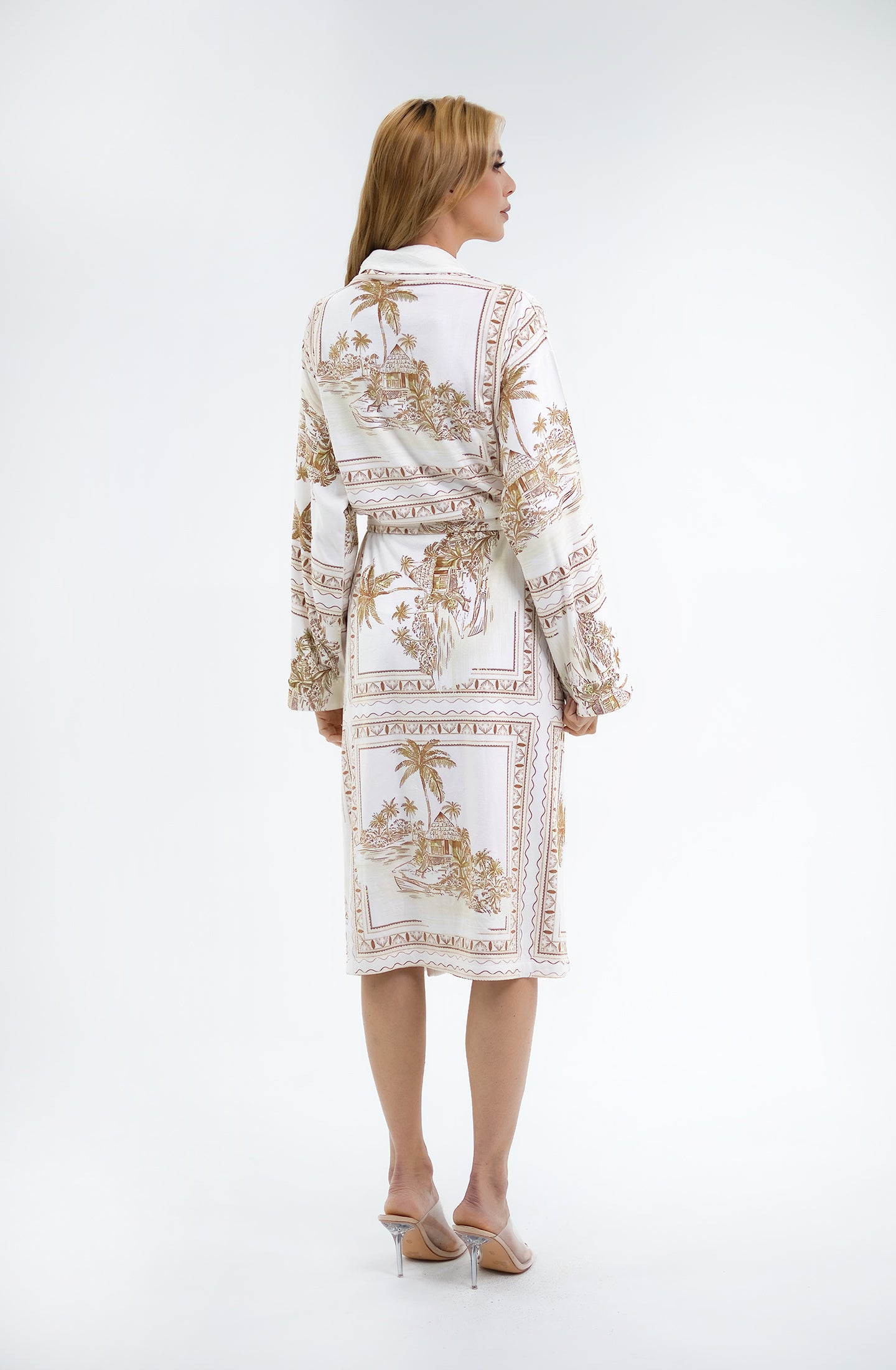 Bungalow Gold Long Robe | Luxury Tropical Toile Resort Robe