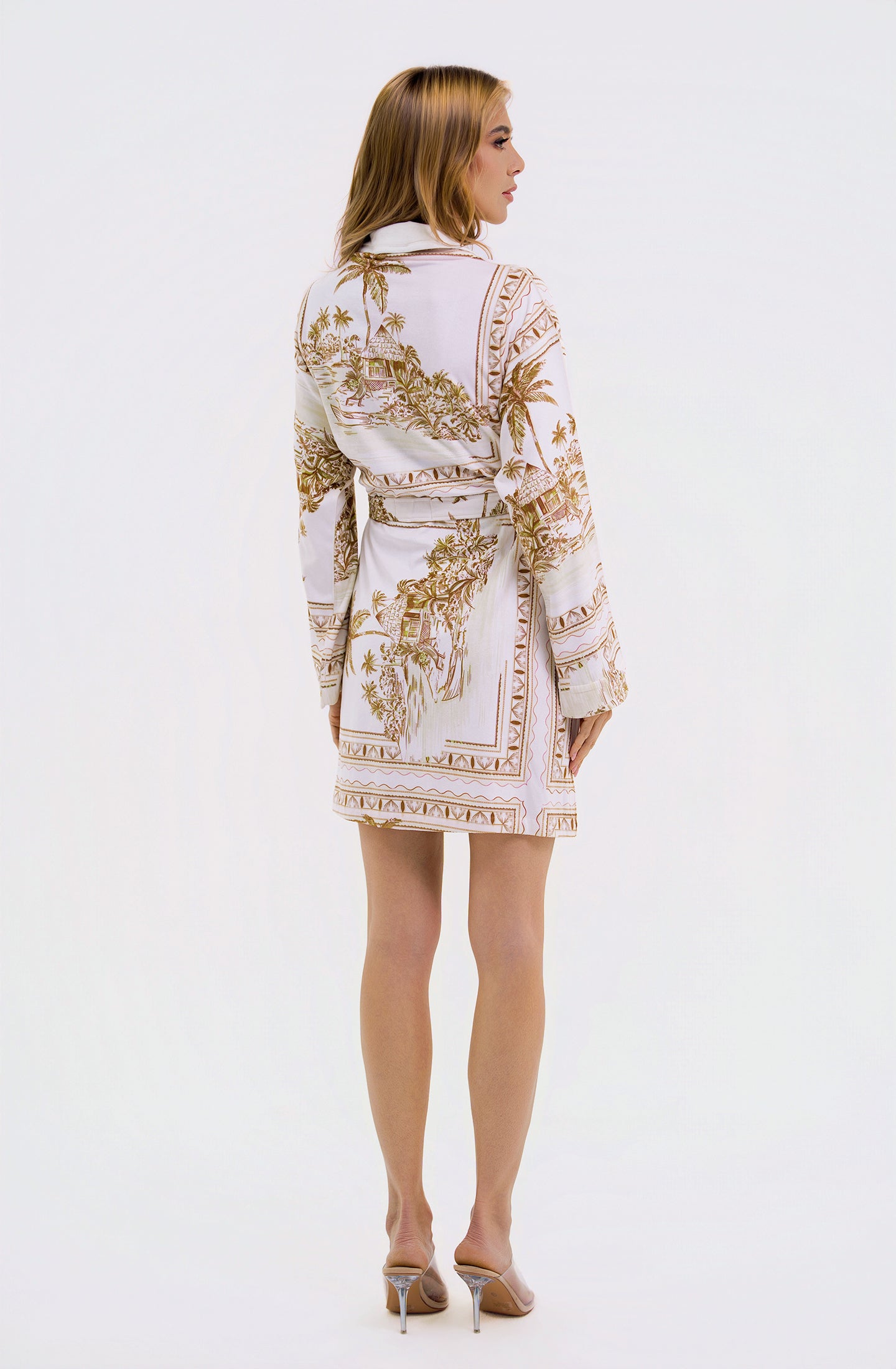 Bungalow Golden Brown Short Robe | Luxury Tropical Toile Resort Robe