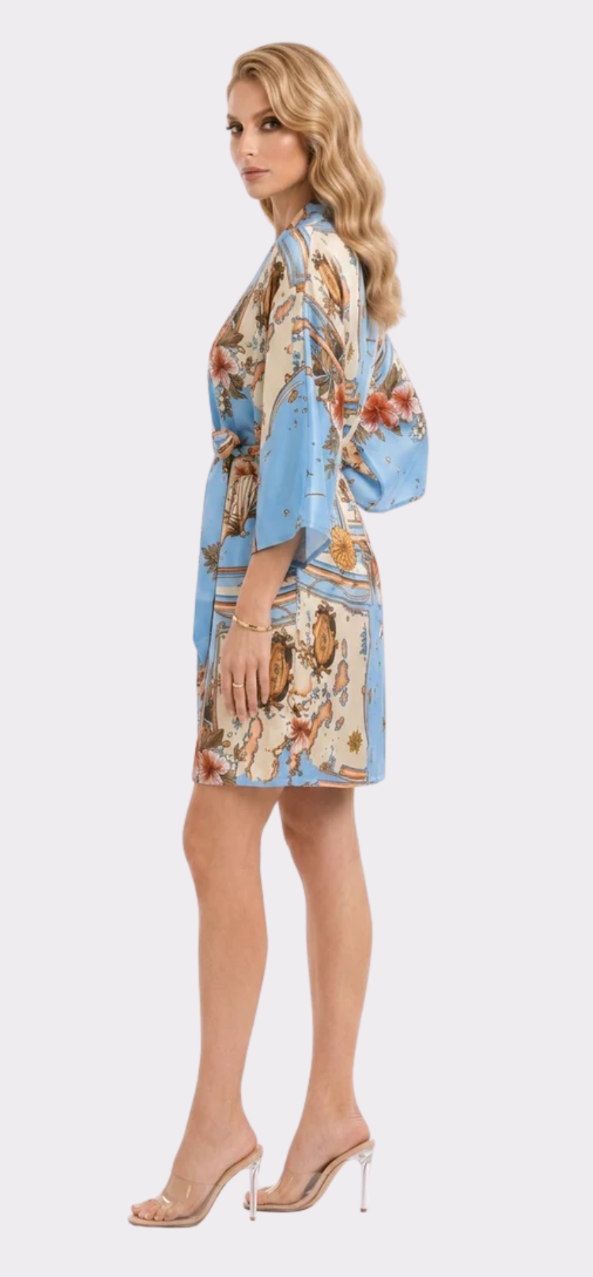 Les Îles Caraïbes Poly-Silk Short Kimono Robe