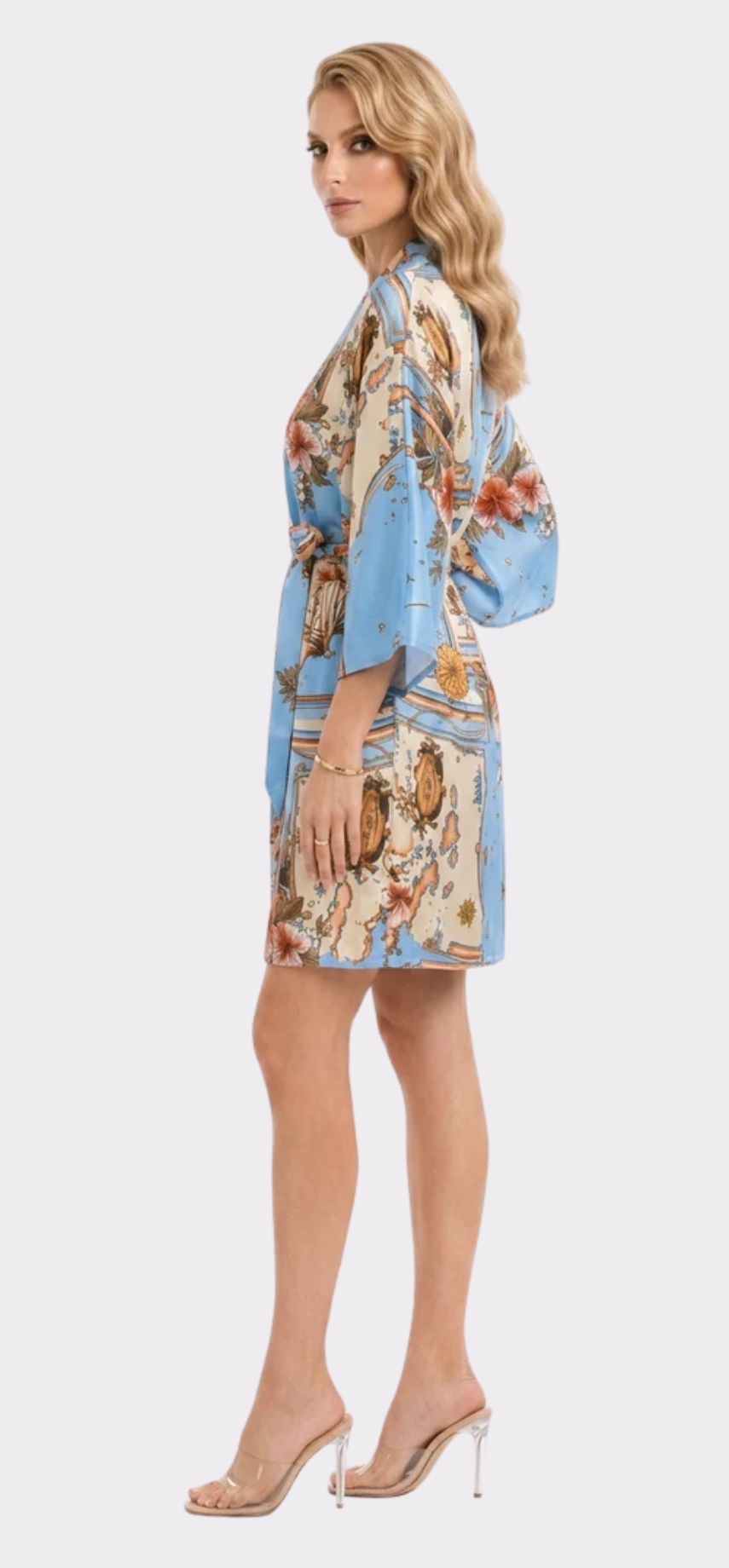 Les Îles Caraïbes Poly-Silk Short Kimono Robe
